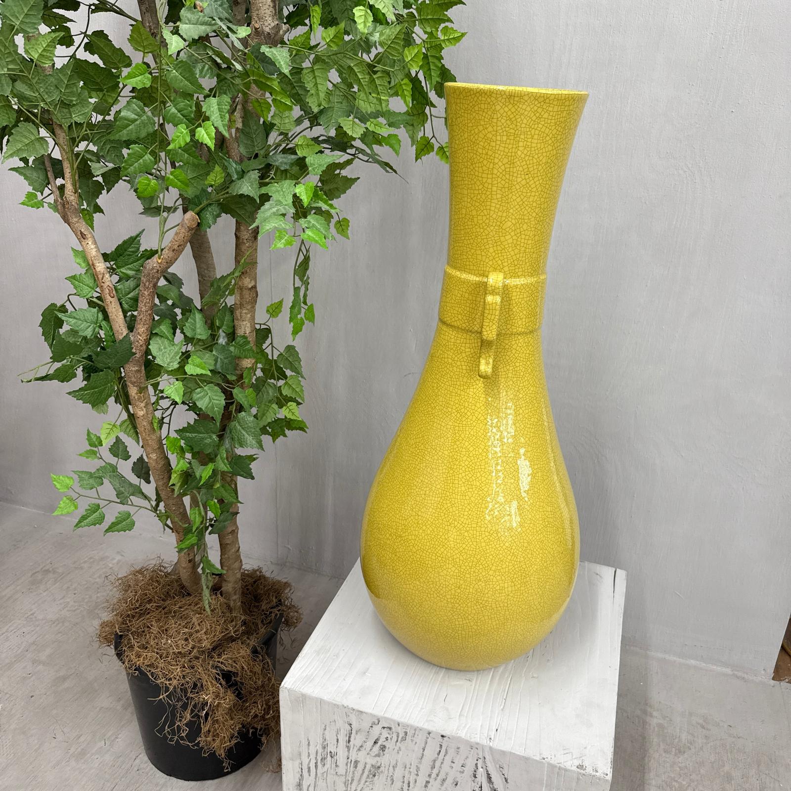 Large Lemon Yellow Crackle Glazed Ceramic Vase, SKU , image 3