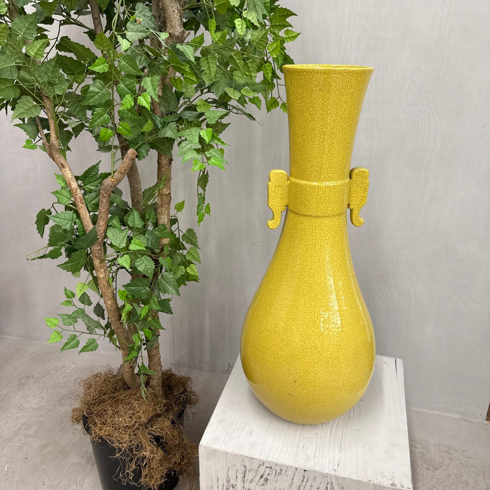 Large Lemon Yellow Crackle Glazed Ceramic Vase, SKU , image 4
