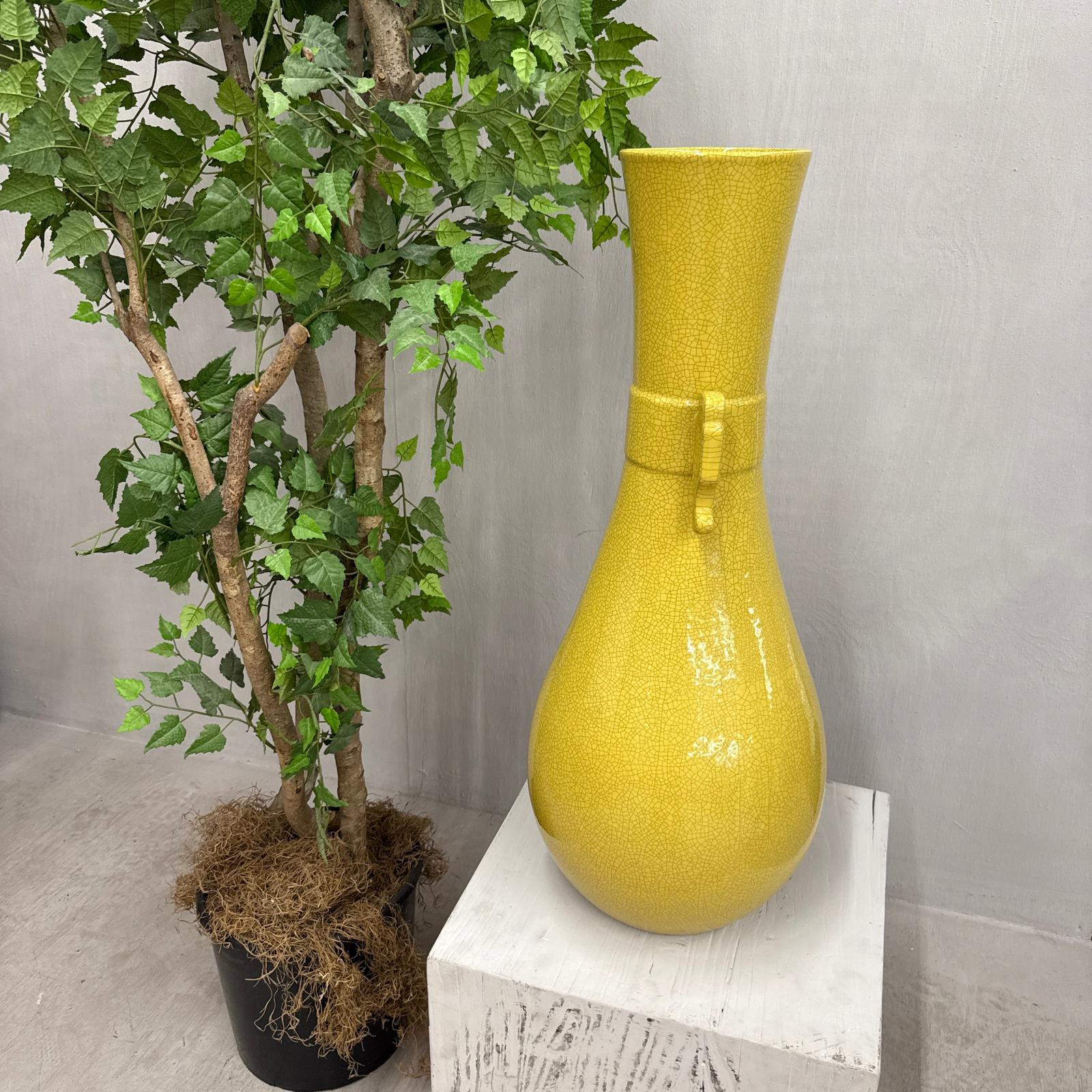 Large Lemon Yellow Crackle Glazed Ceramic Vase, SKU , image 5