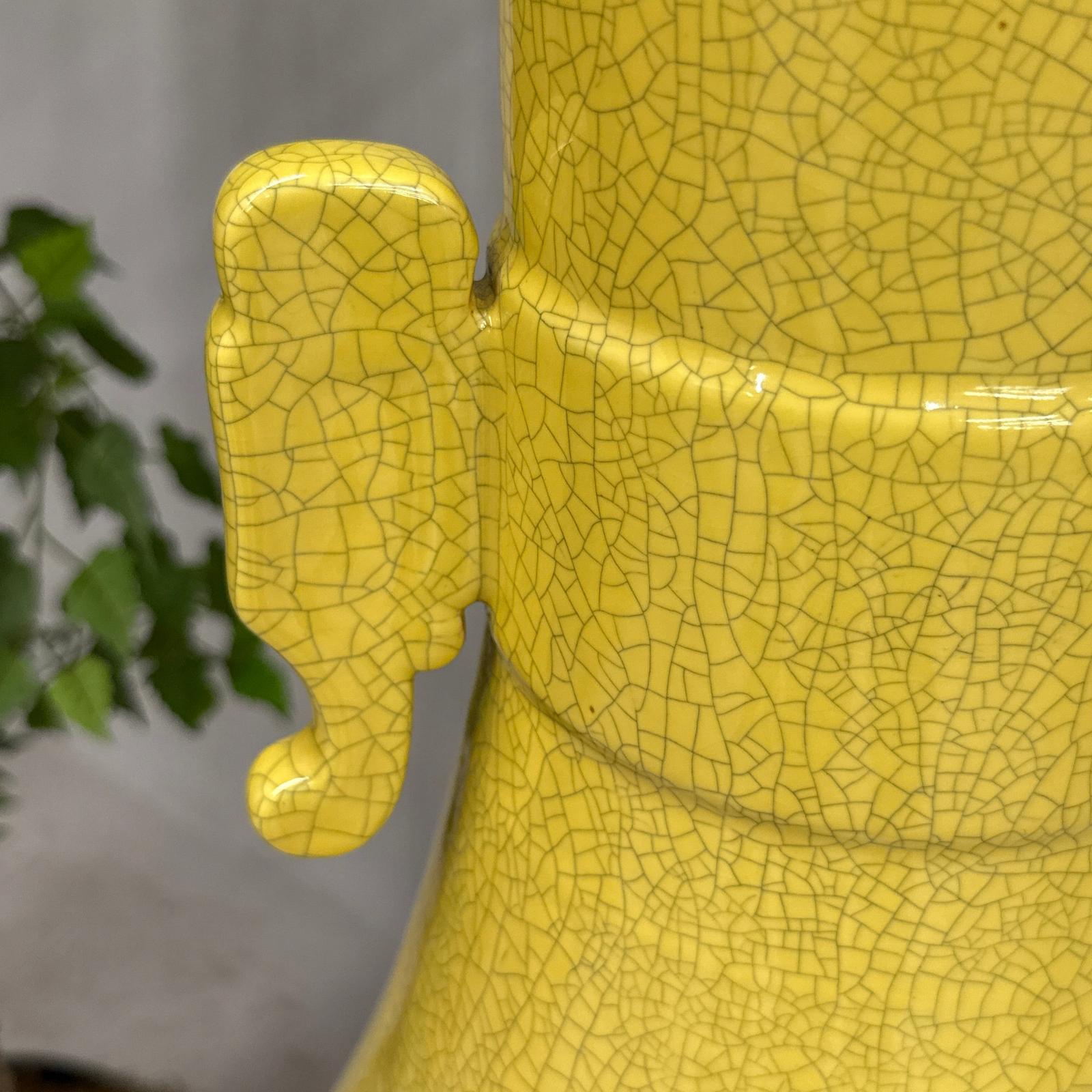 Large Lemon Yellow Crackle Glazed Ceramic Vase, SKU , image 7