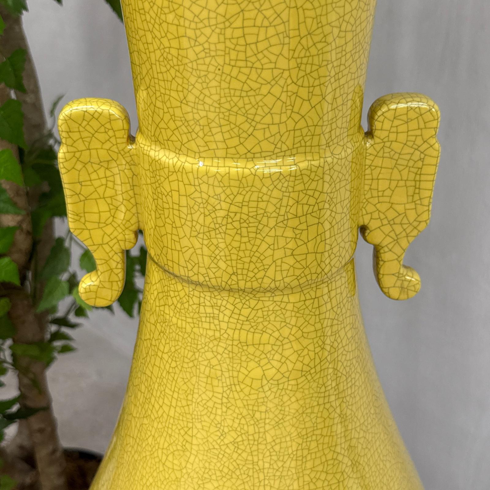 Large Lemon Yellow Crackle Glazed Ceramic Vase, SKU , image 8