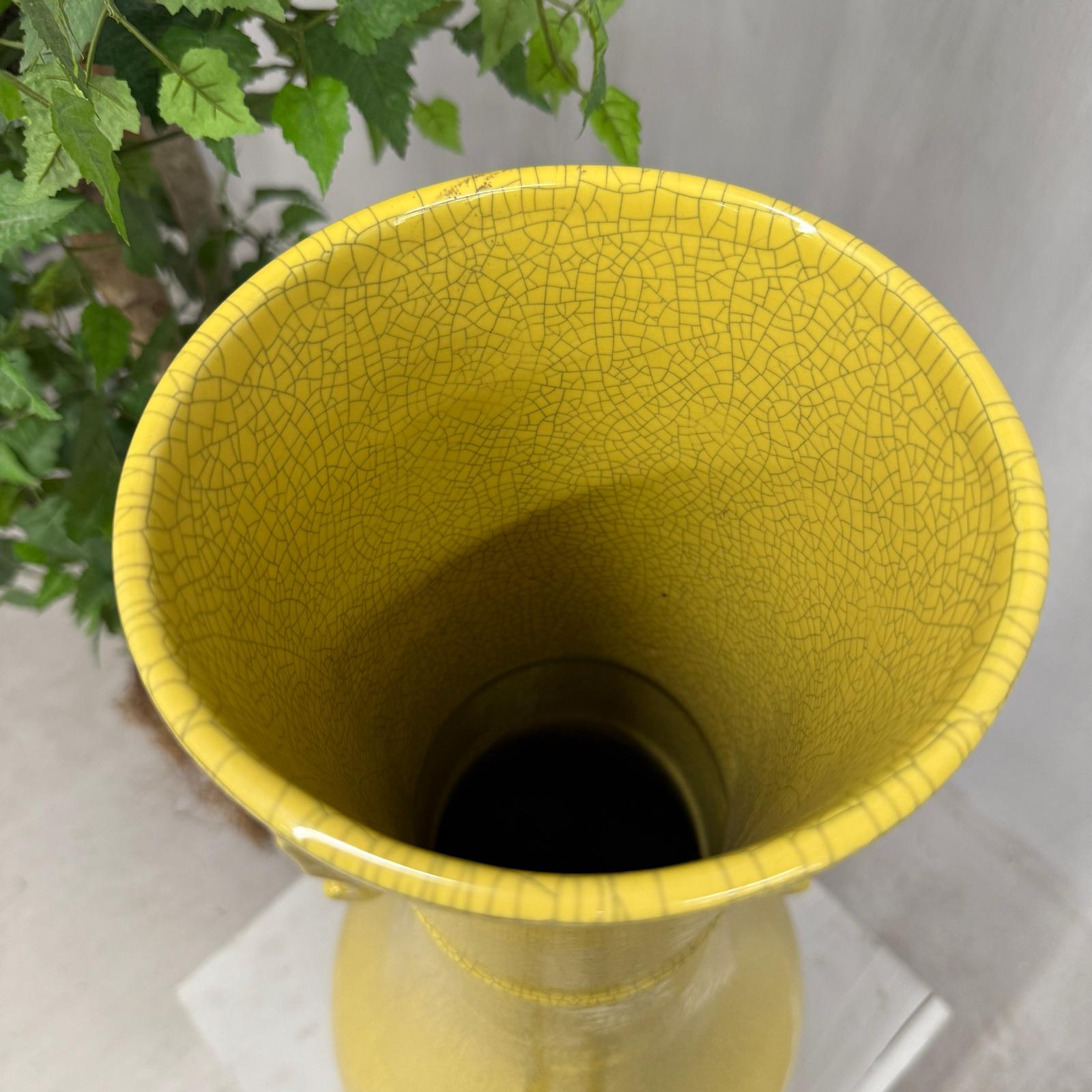 Large Lemon Yellow Crackle Glazed Ceramic Vase, SKU , image 9
