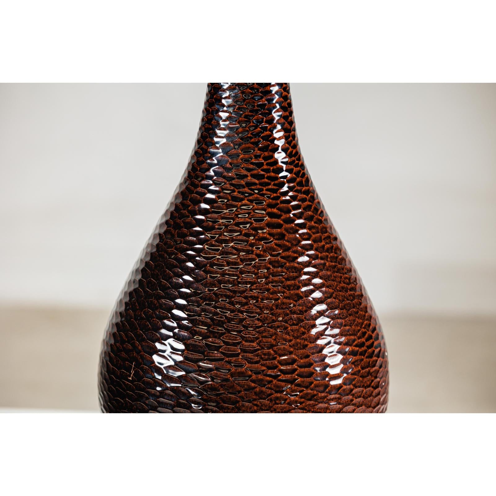 Large Mahogany Brown Ceramic Vase with Honeycomb Texture - image 10