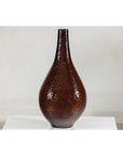 Large Mahogany Brown Ceramic Vase with Honeycomb Texture - image 14