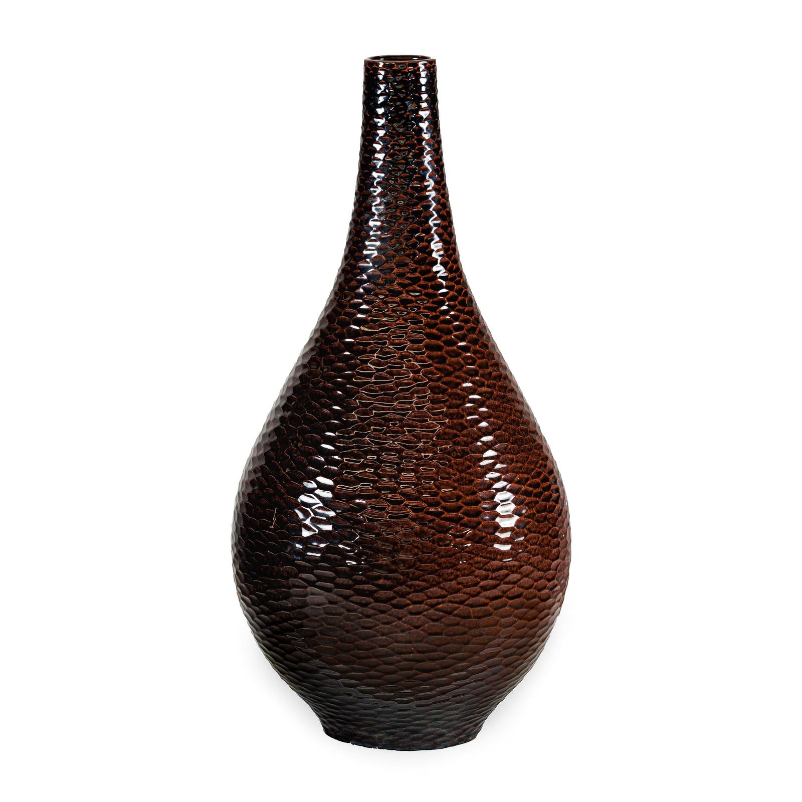 Large Mahogany Brown Ceramic Vase with Honeycomb Texture - image 19