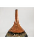 Large Midnight Blue Ceramic Vase with Brown Tapered Neck - image 12