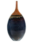 Large Midnight Blue Ceramic Vase with Brown Tapered Neck - image 1
