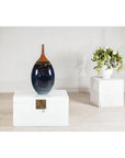 Large Midnight Blue Ceramic Vase with Brown Tapered Neck - image 2
