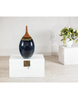 Large Midnight Blue Ceramic Vase with Brown Tapered Neck - image 9