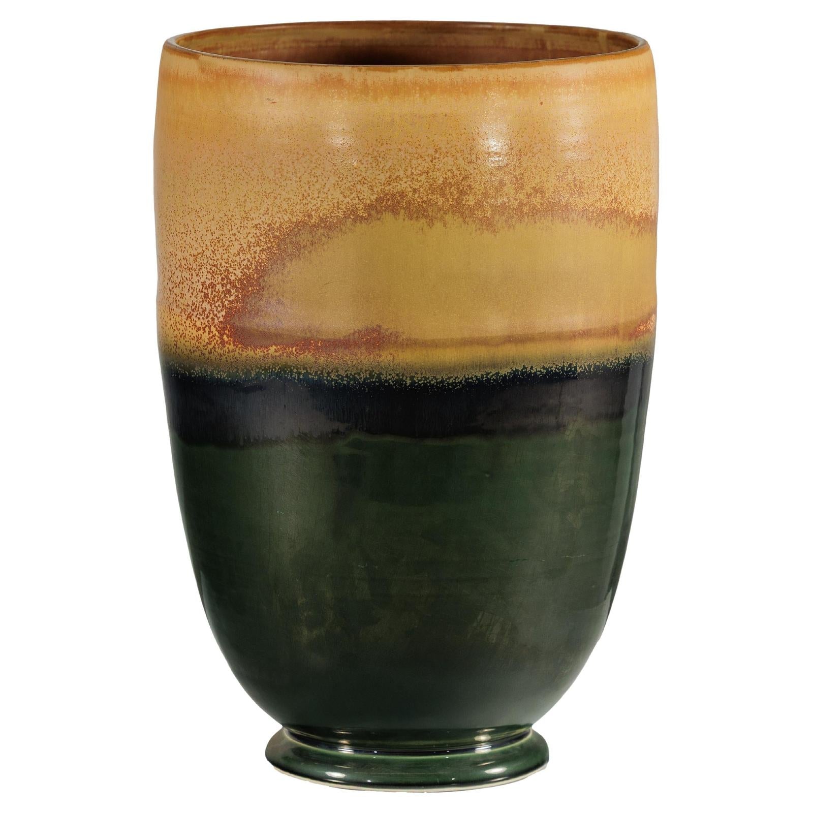 Large Ochre &amp; Green Ceramic Planter with Earth-Tone Finish - image 1