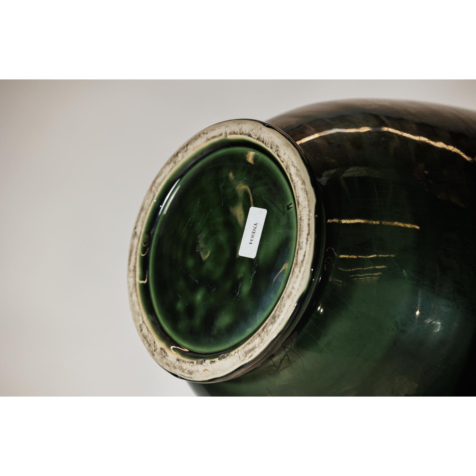 Large Ochre &amp; Green Ceramic Planter with Earth-Tone Finish - image 11