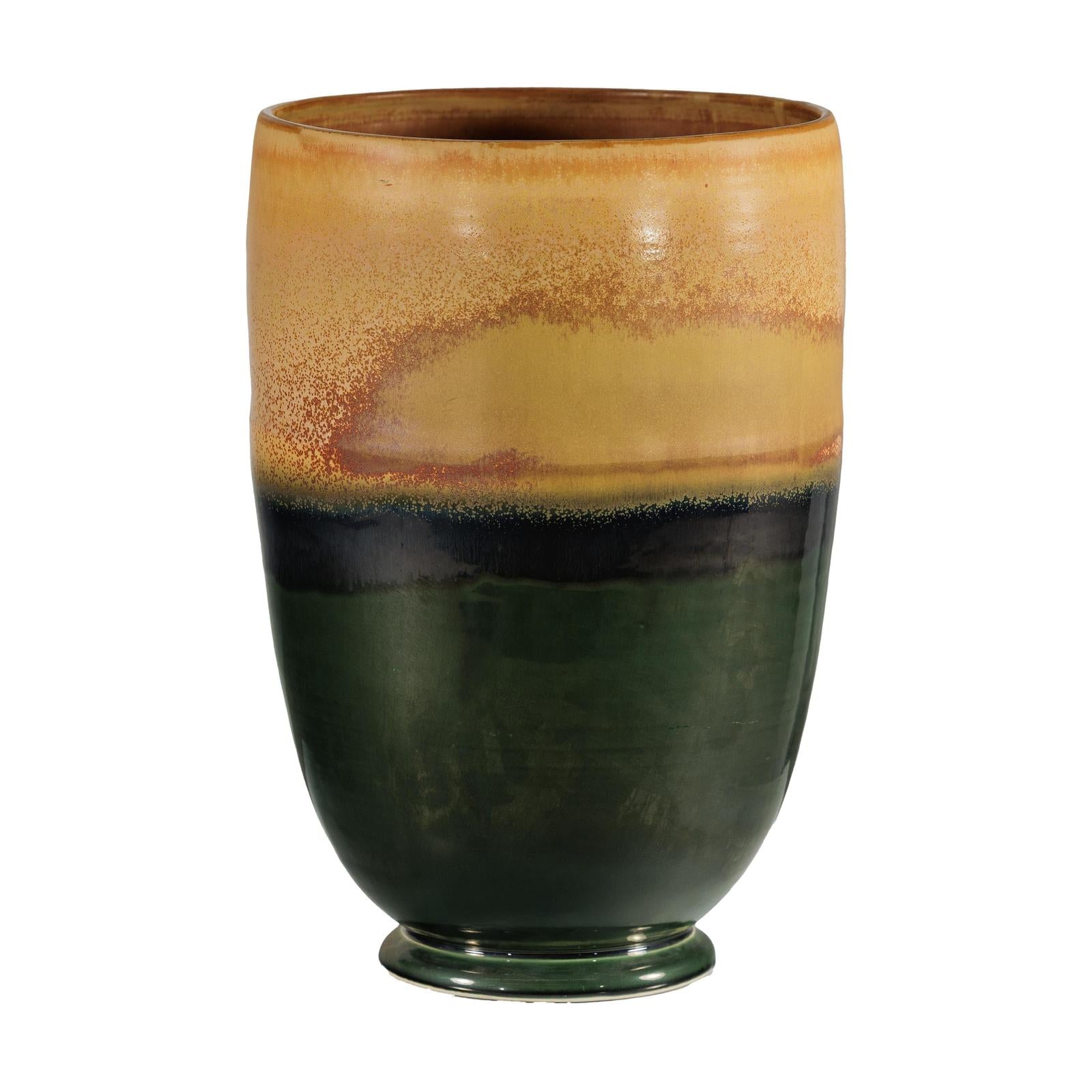 Large Ochre &amp; Green Ceramic Planter with Earth-Tone Finish - image 2