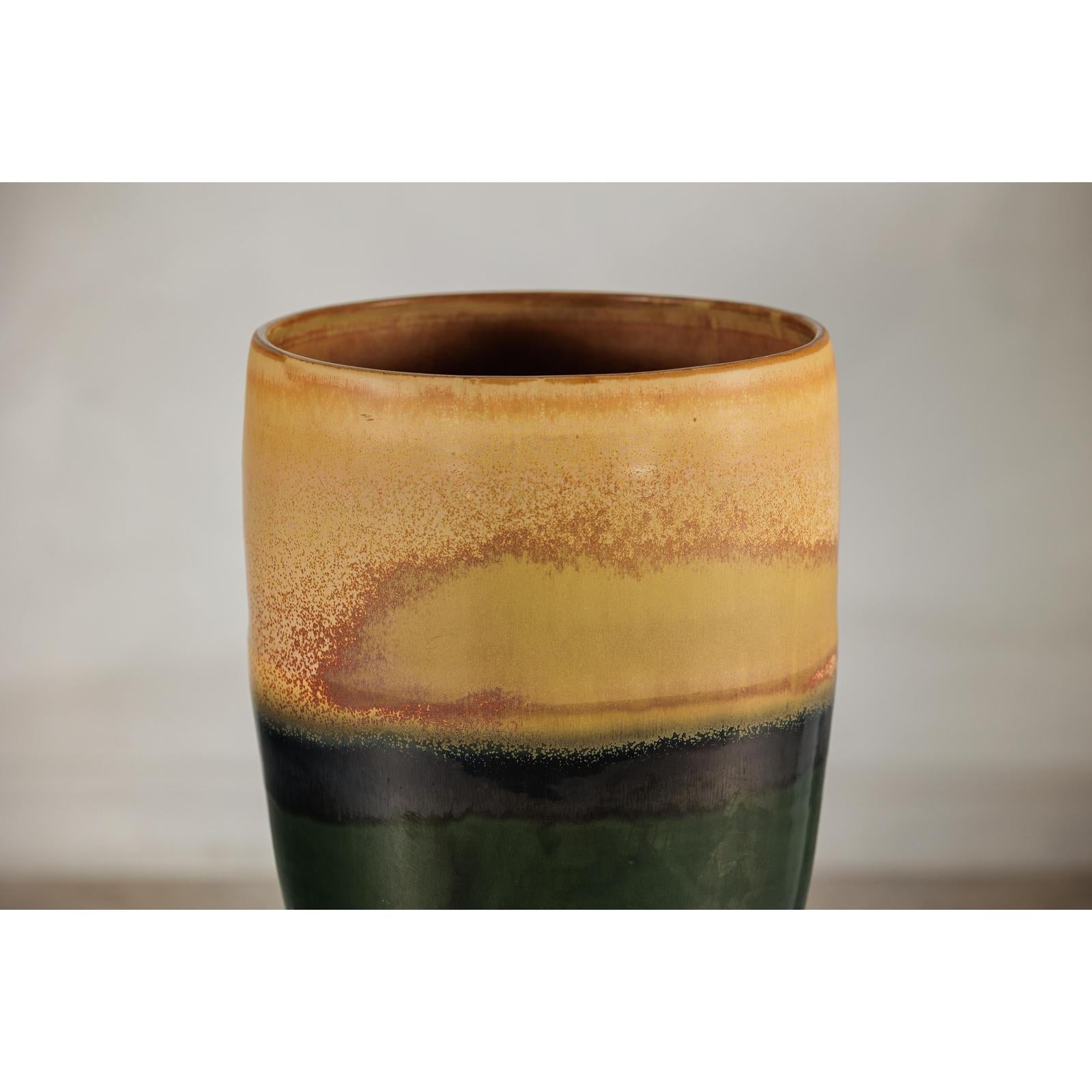 Large Ochre &amp; Green Ceramic Planter with Earth-Tone Finish - image 5