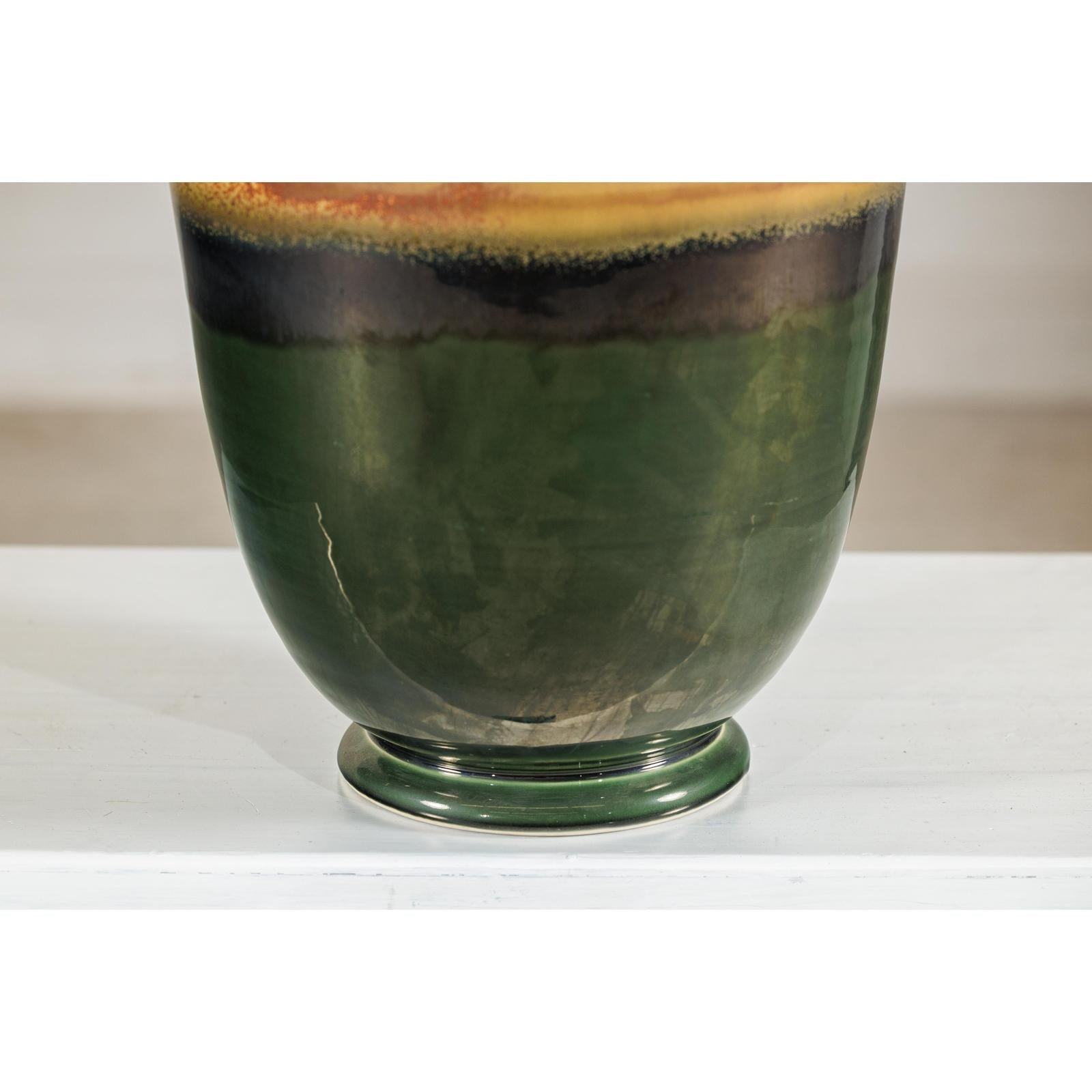 Large Ochre &amp; Green Ceramic Planter with Earth-Tone Finish - image 6