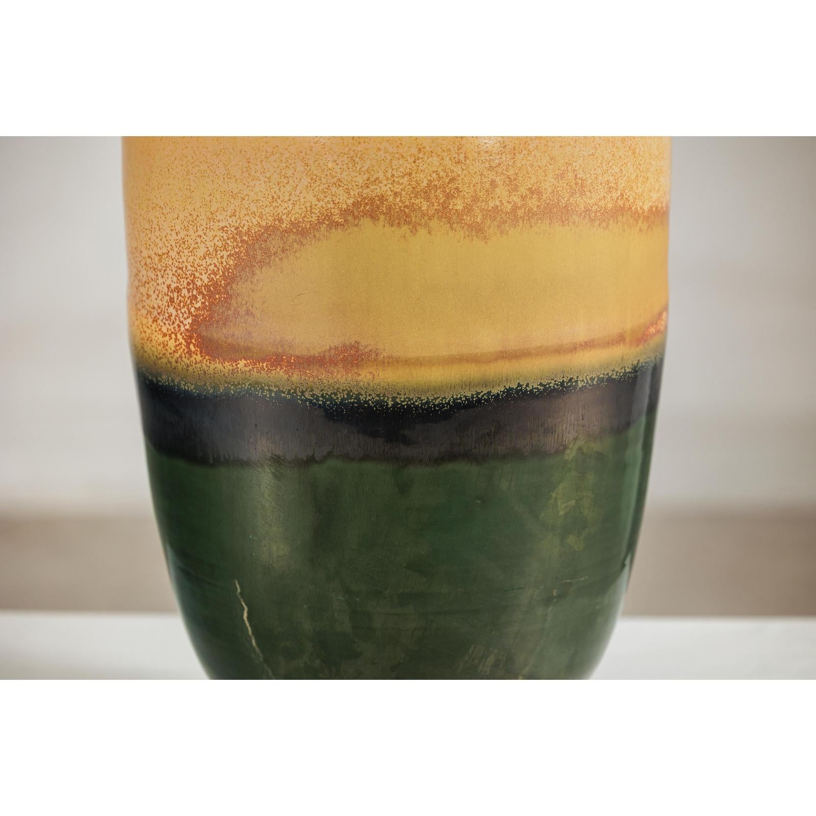Large Ochre &amp; Green Ceramic Planter with Earth-Tone Finish - image 7