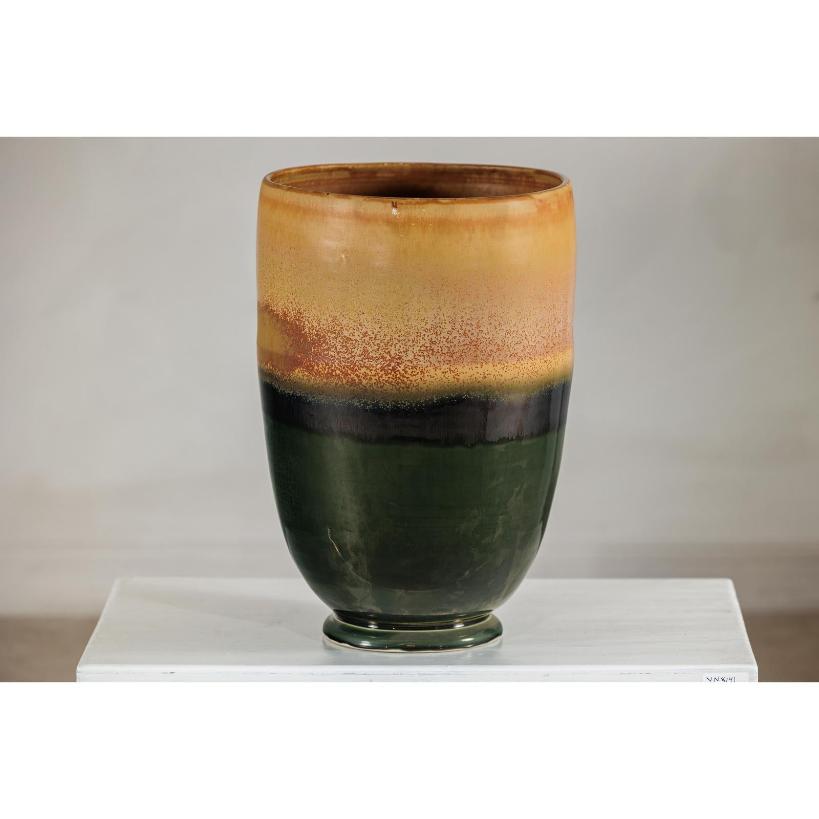 Large Ochre &amp; Green Ceramic Planter with Earth-Tone Finish - image 9