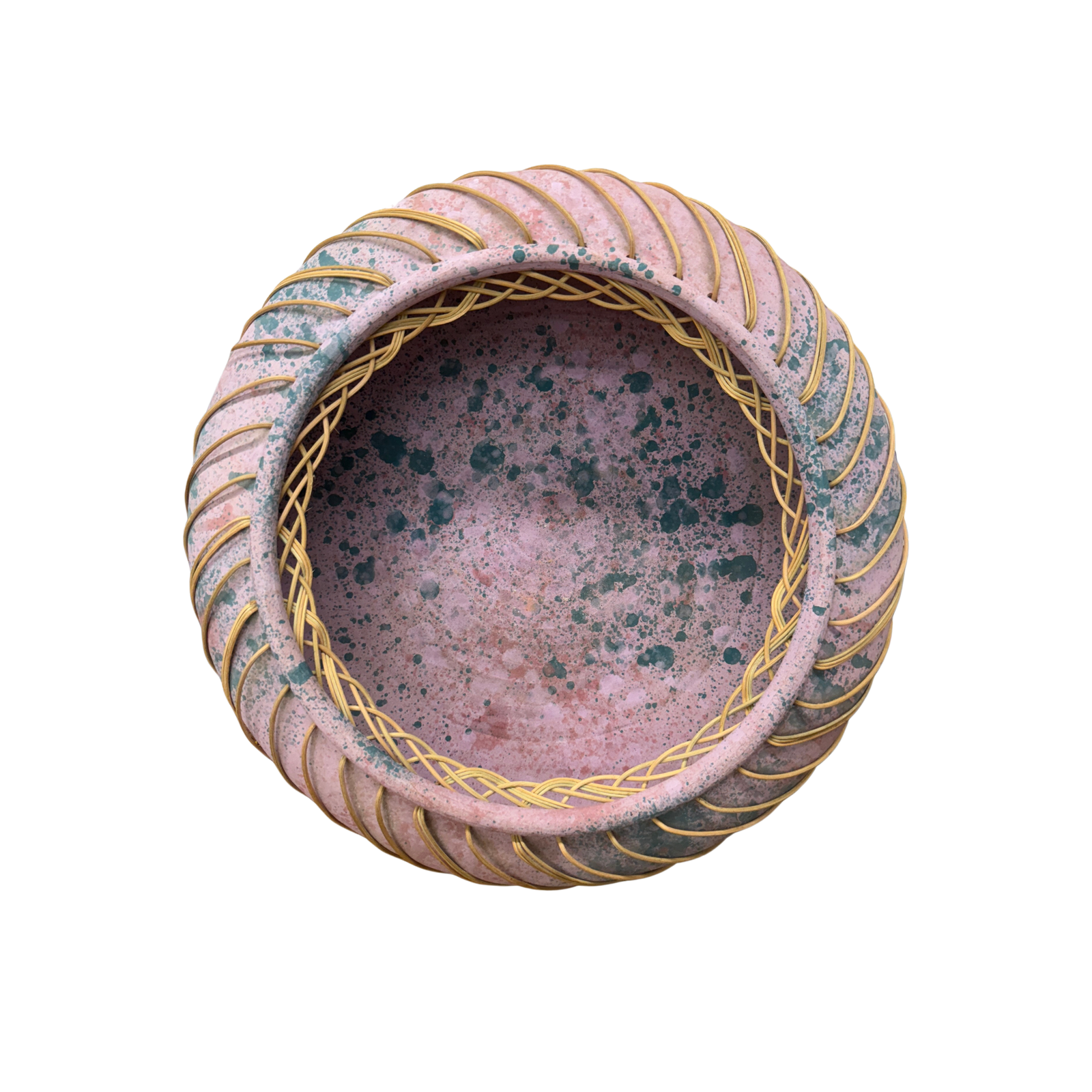 Large Pink and Blue Pastel Ceramic Bowl with Woven Design - FEA Home