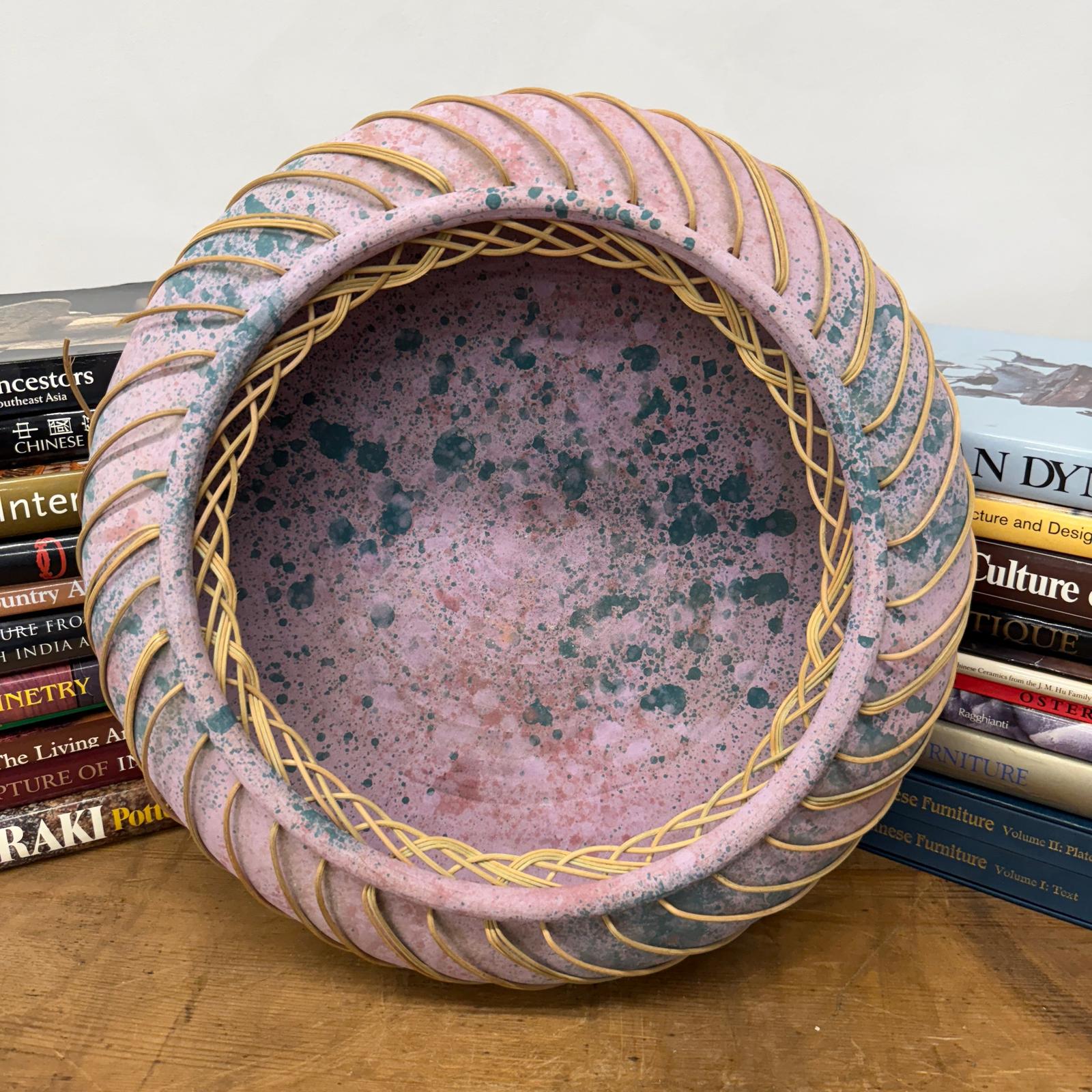 Large Pink and Blue Pastel Ceramic Bowl with Woven Design - FEA Home