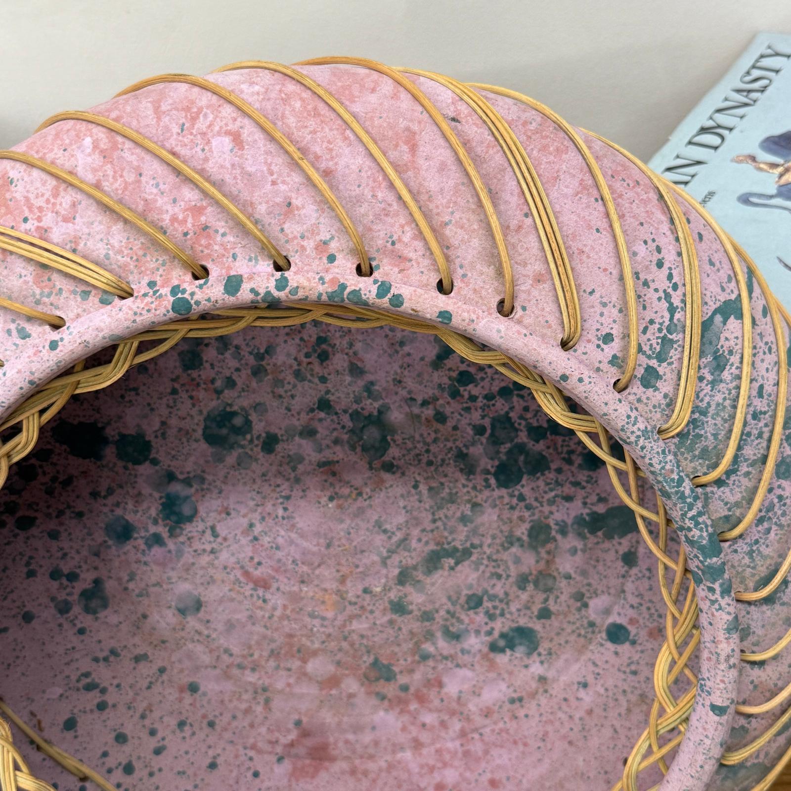 Large Pink and Blue Pastel Ceramic Bowl with Woven Design - FEA Home