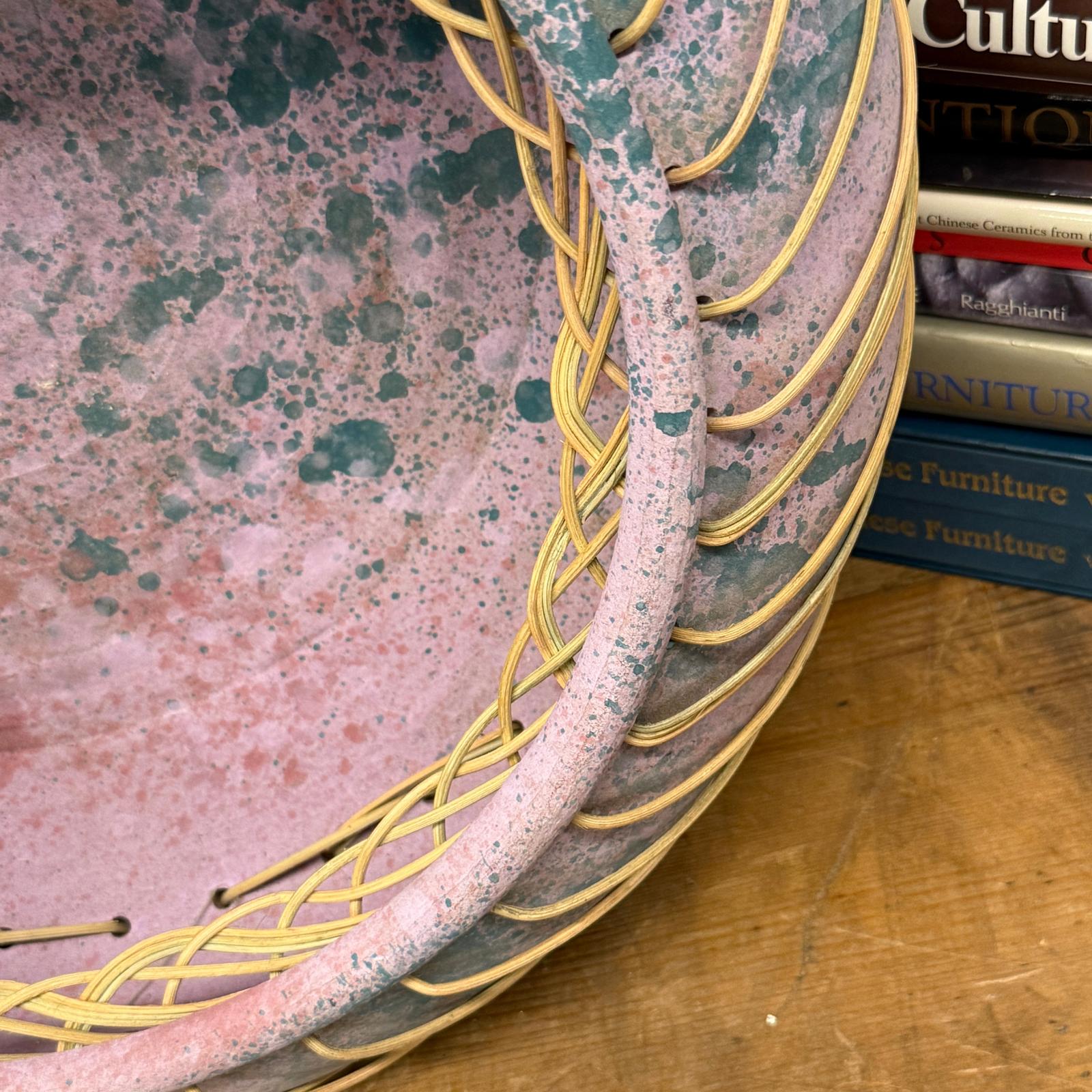 Large Pink and Blue Pastel Ceramic Bowl with Woven Design - FEA Home