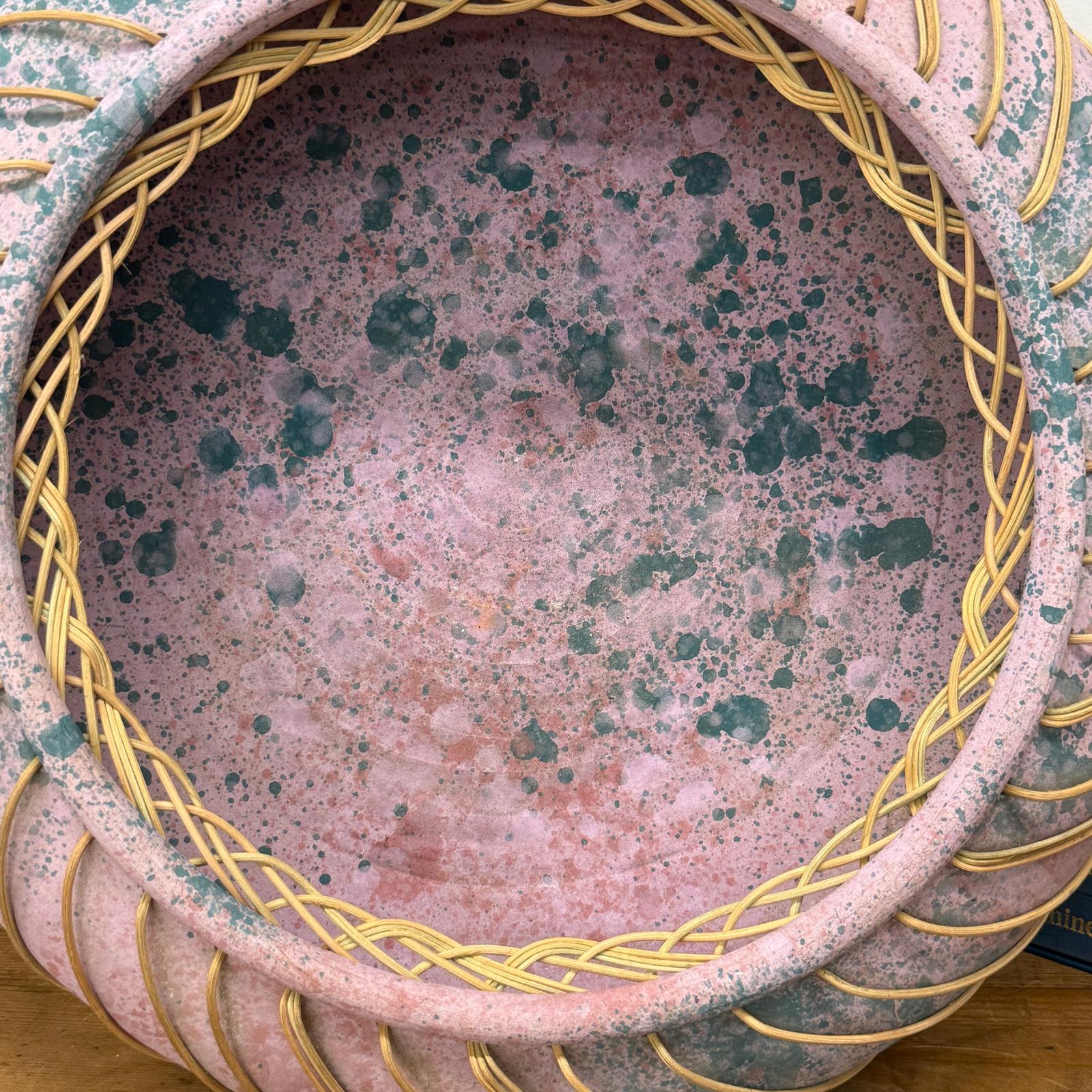 Large Pink and Blue Pastel Ceramic Bowl with Woven Design - FEA Home