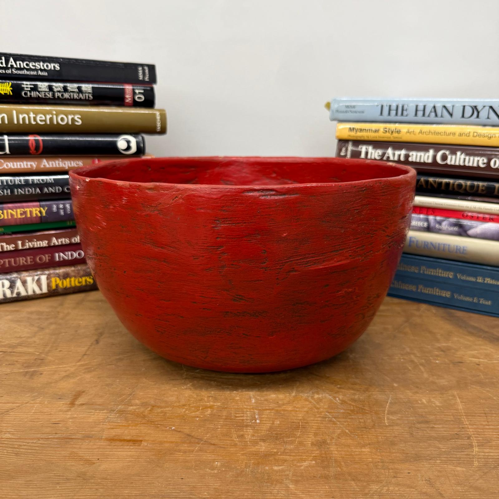 Large Red Lacquer Bowl with Textured Surface, SKU , image 2