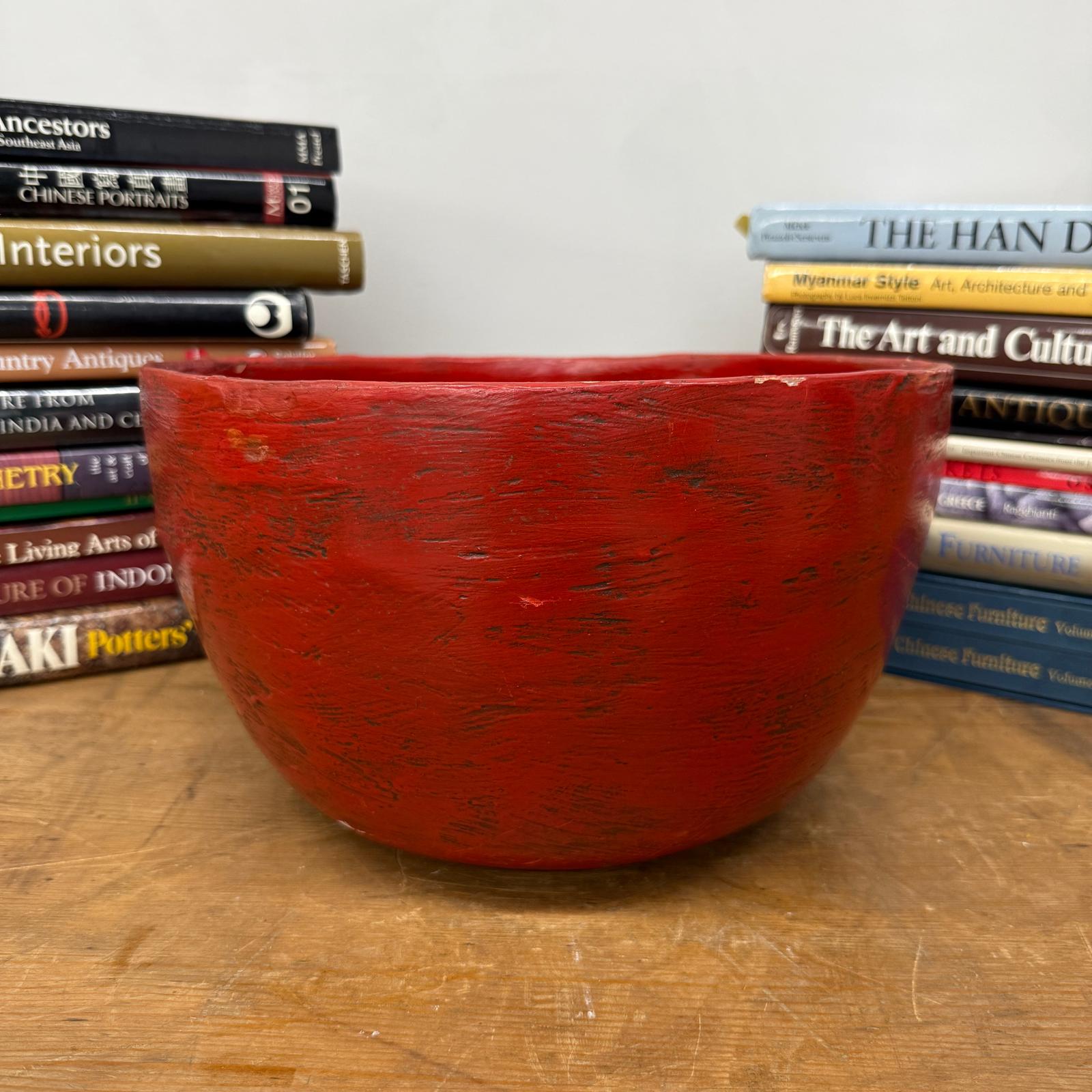 Large Red Lacquer Bowl with Textured Surface, SKU , image 3