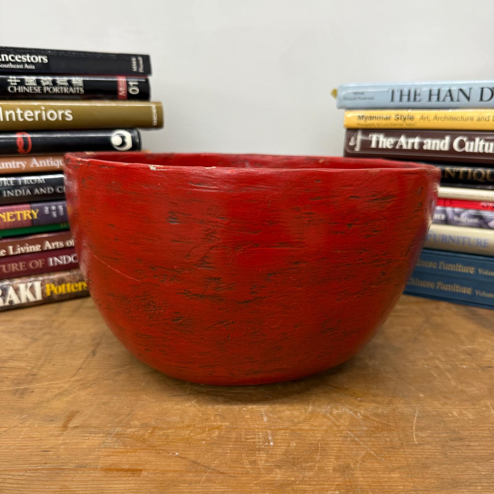 Large Red Lacquer Bowl with Textured Surface, SKU , image 4