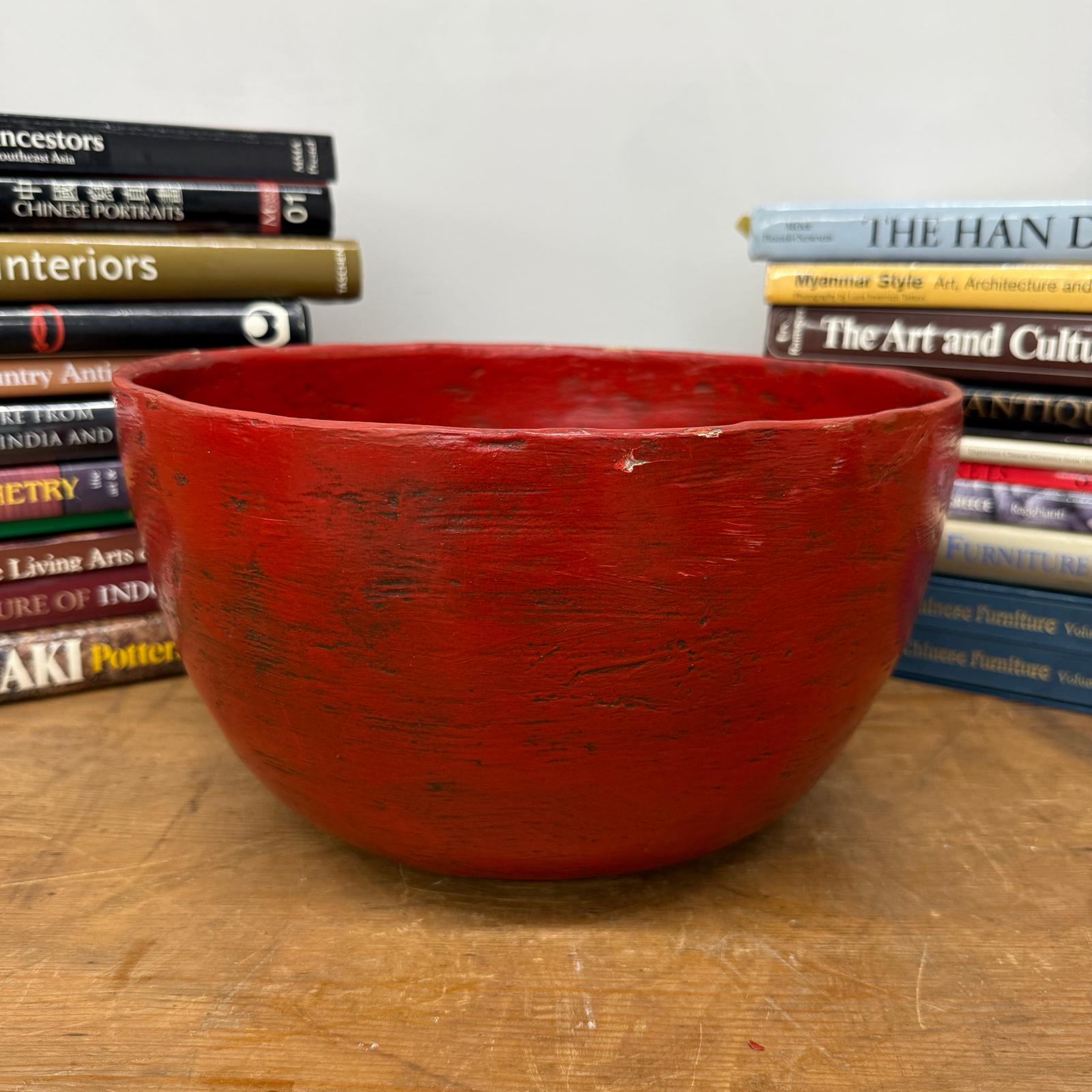 Large Red Lacquer Bowl with Textured Surface, SKU , image 5