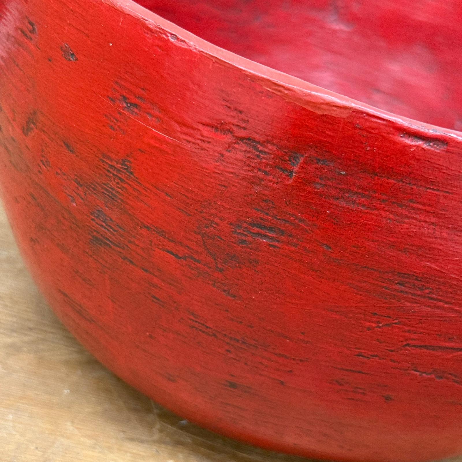 Large Red Lacquer Bowl with Textured Surface, SKU , image 6