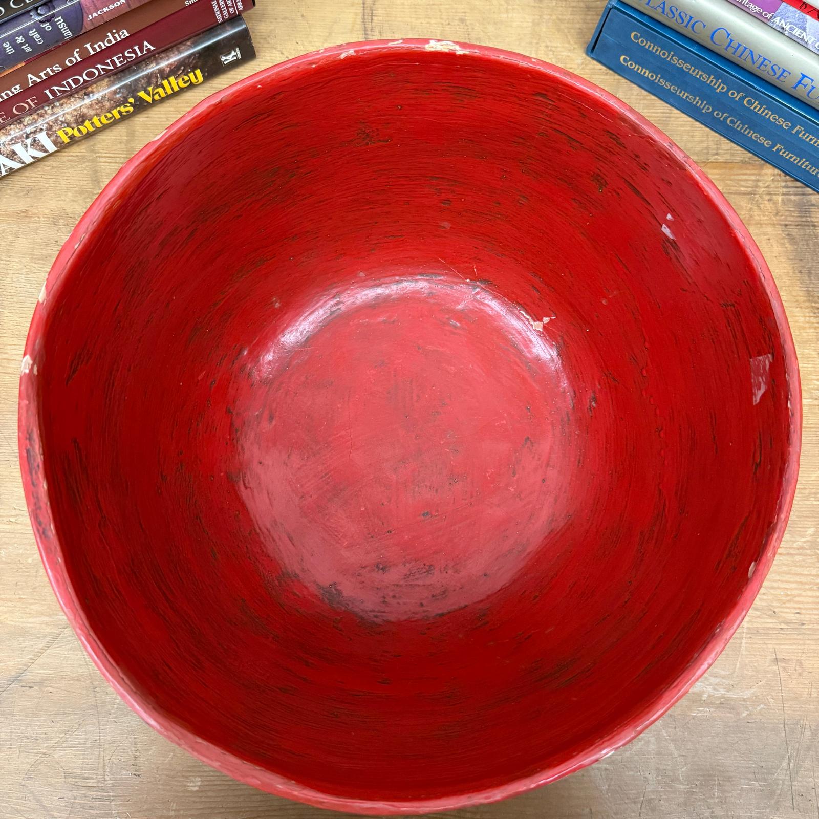 Large Red Lacquer Bowl with Textured Surface, SKU , image 7