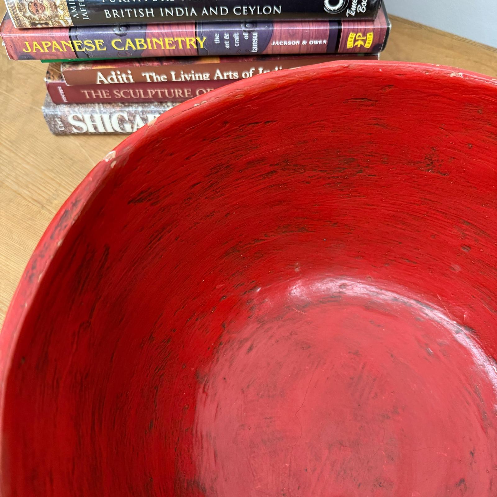 Large Red Lacquer Bowl with Textured Surface, SKU , image 8