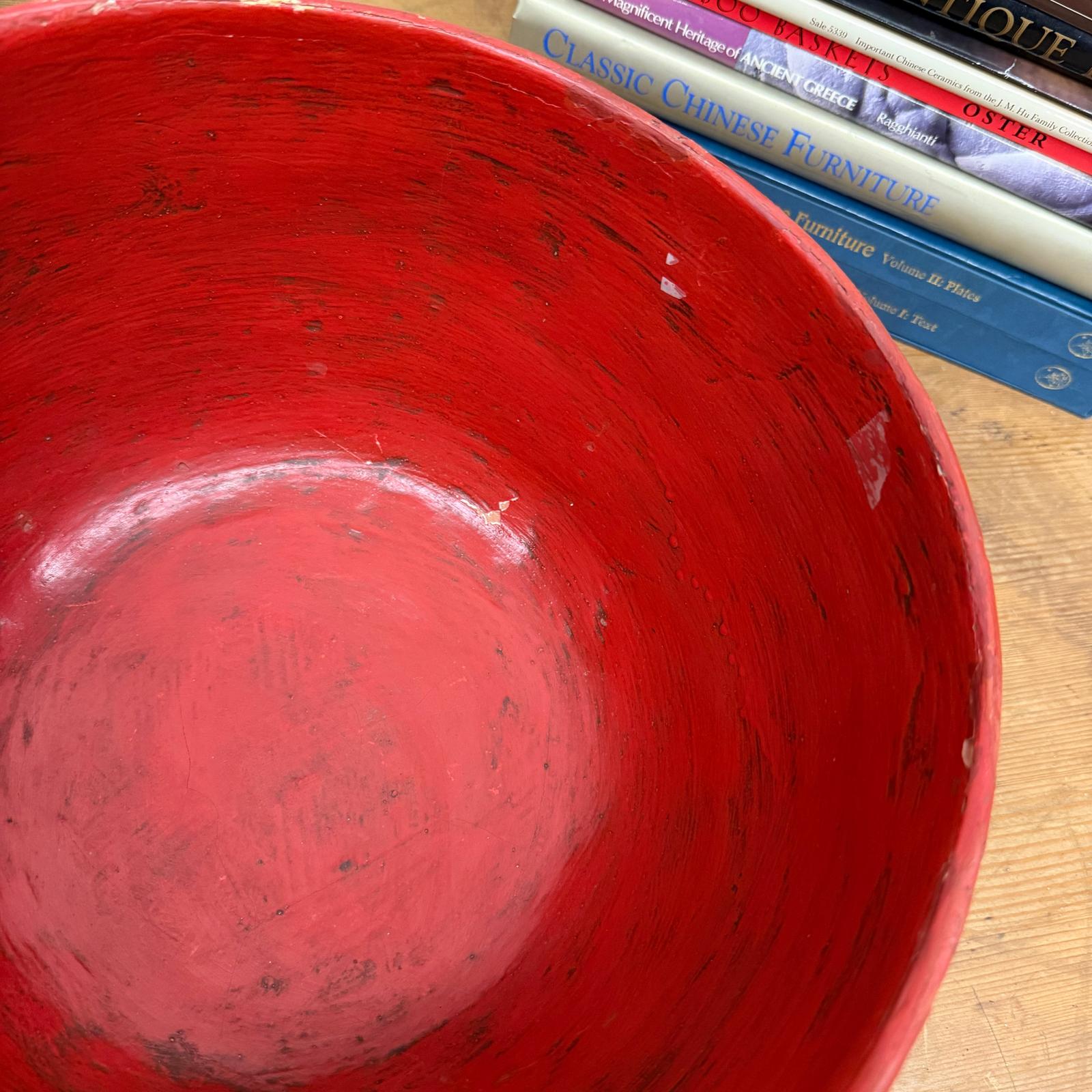 Large Red Lacquer Bowl with Textured Surface, SKU , image 9