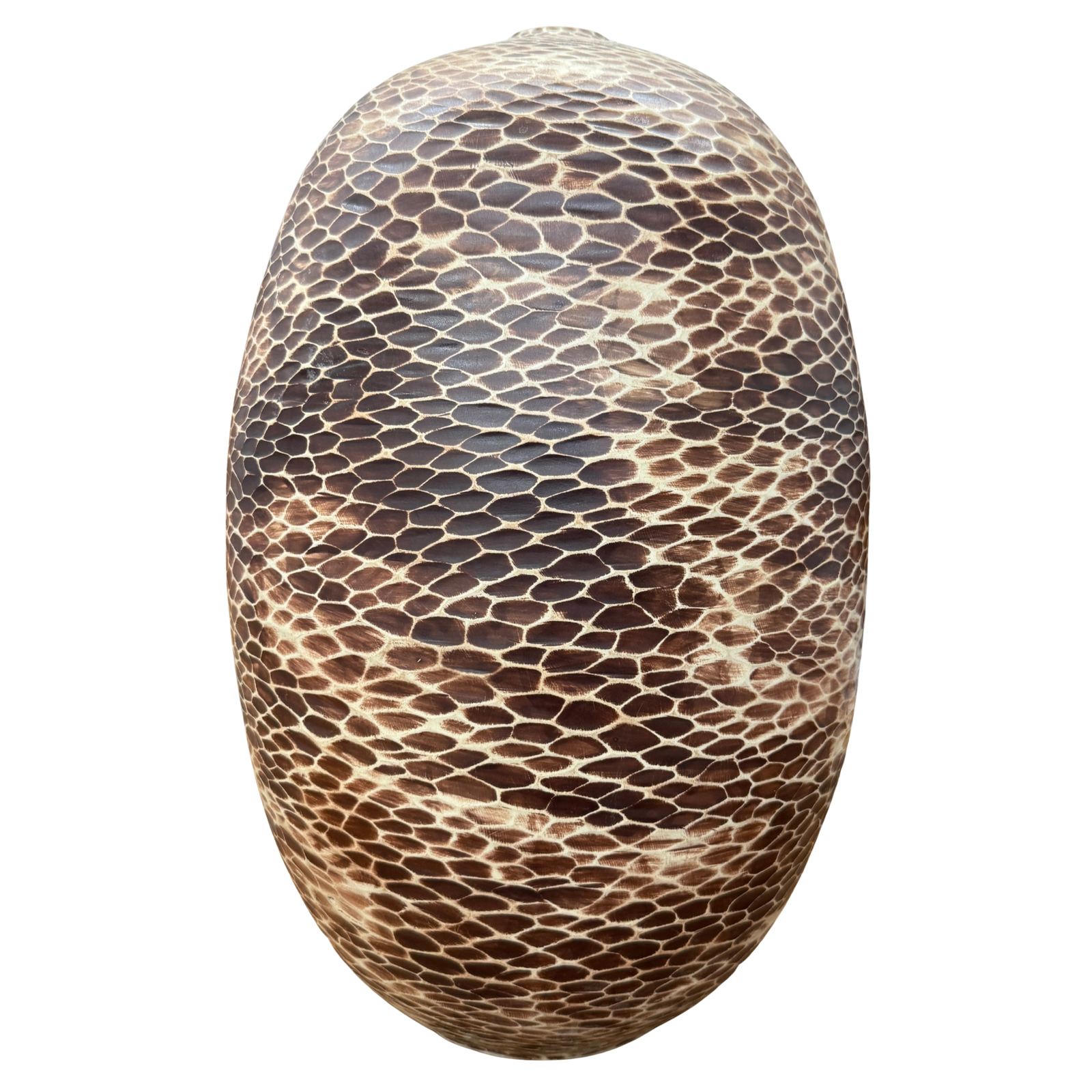 Large Round Ceramic Vase with Brown &amp; Cream Snakeskin Design, SKU , image 1