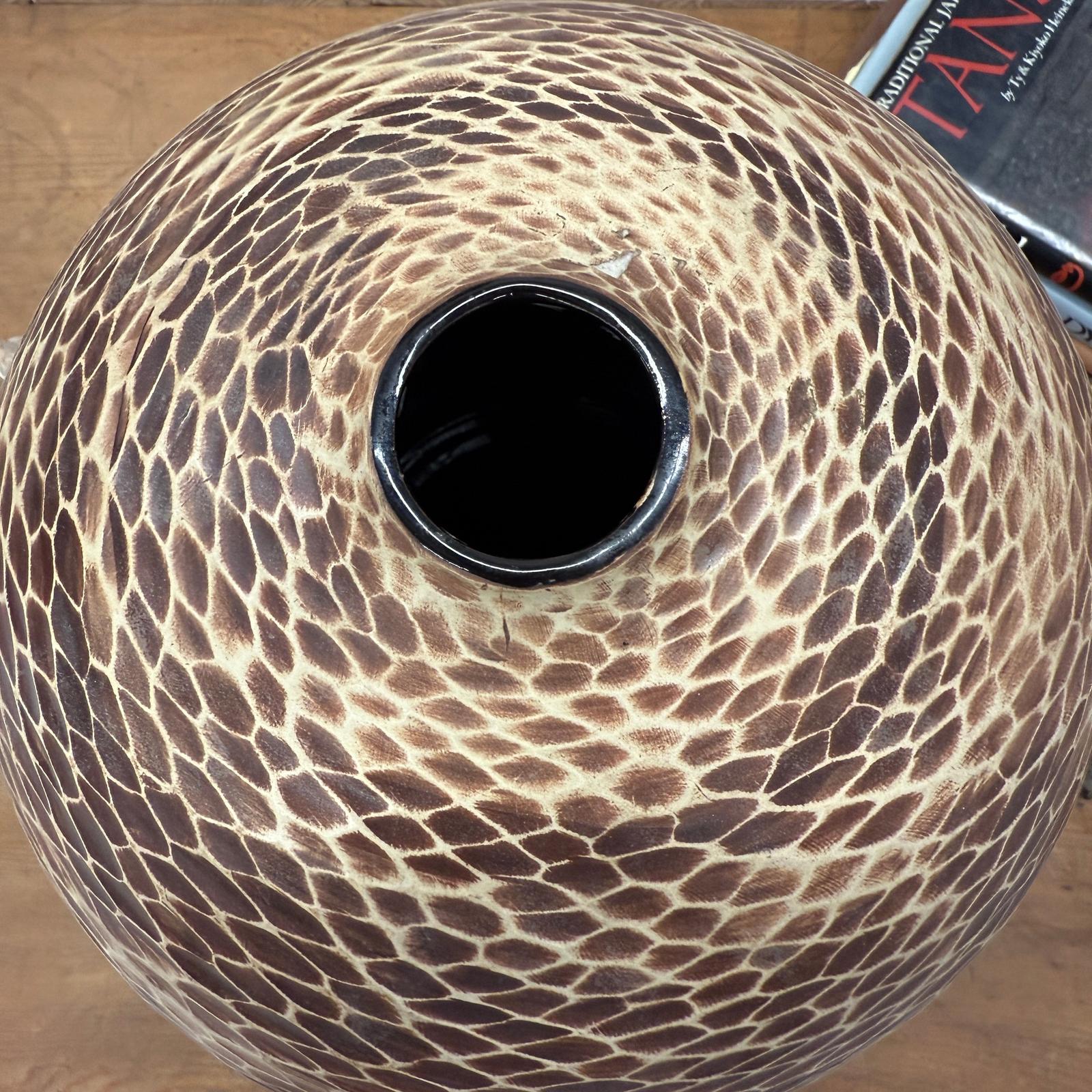 Large Round Ceramic Vase with Brown &amp; Cream Snakeskin Design, SKU , image 10