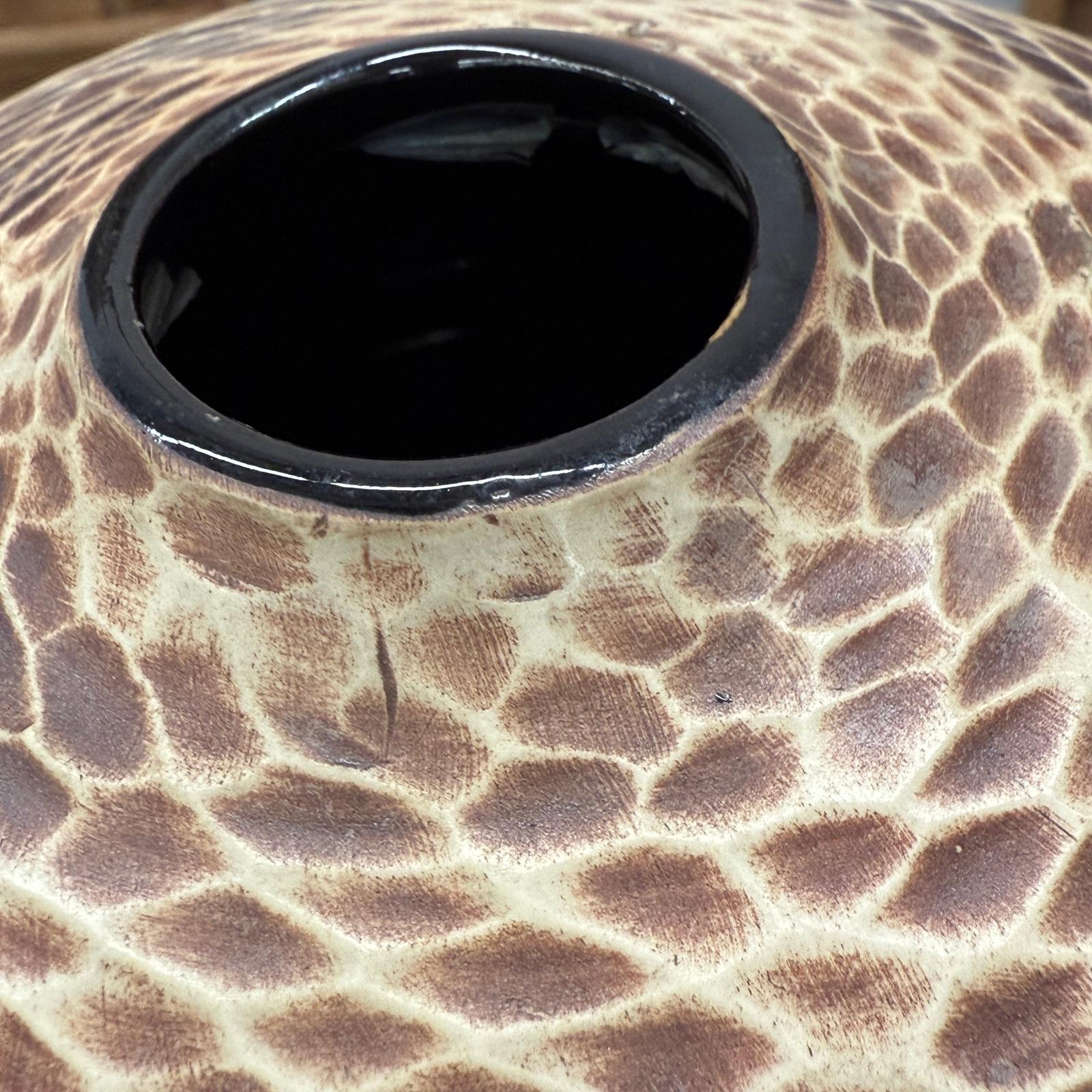 Large Round Ceramic Vase with Brown &amp; Cream Snakeskin Design, SKU , image 11