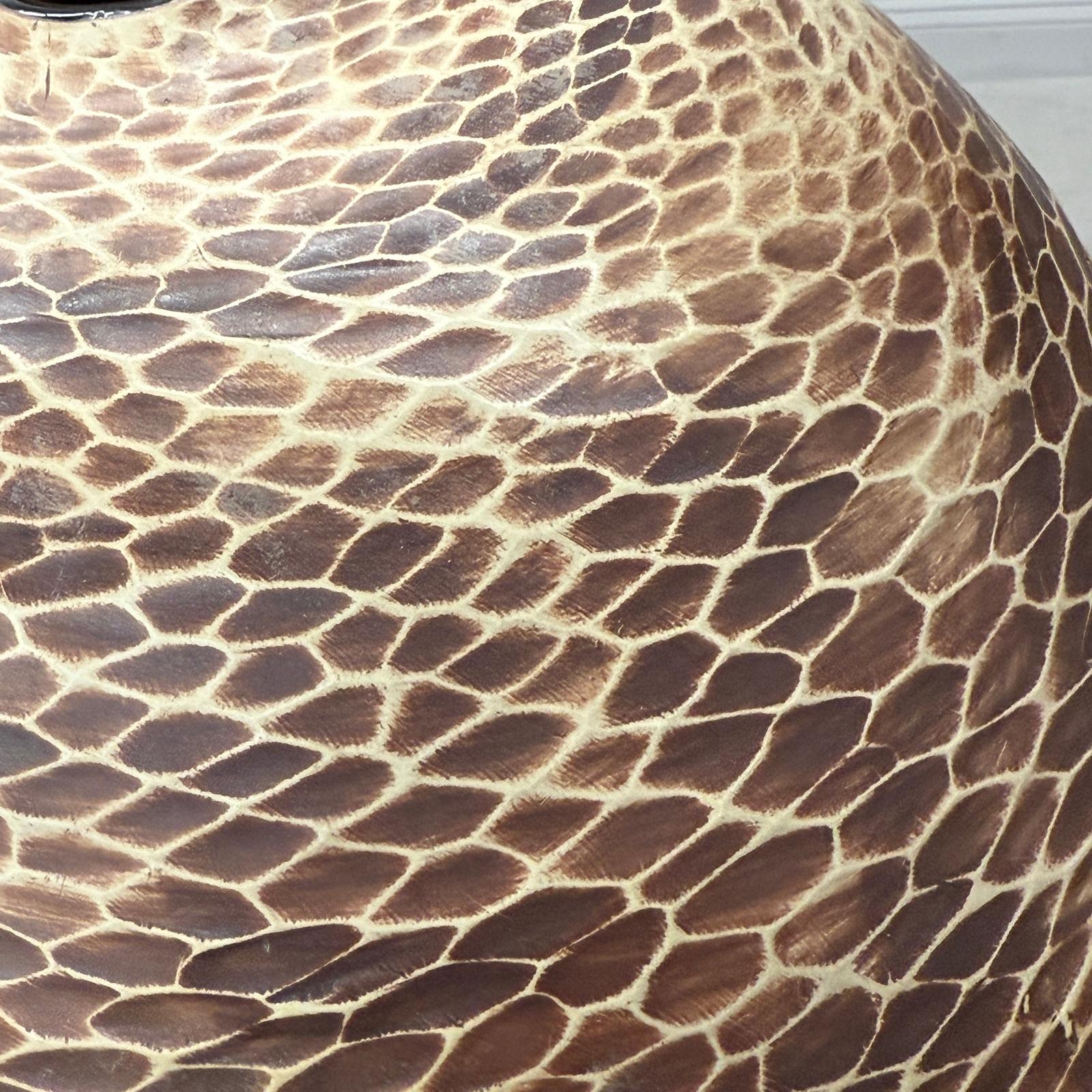 Large Round Ceramic Vase with Brown &amp; Cream Snakeskin Design, SKU , image 9