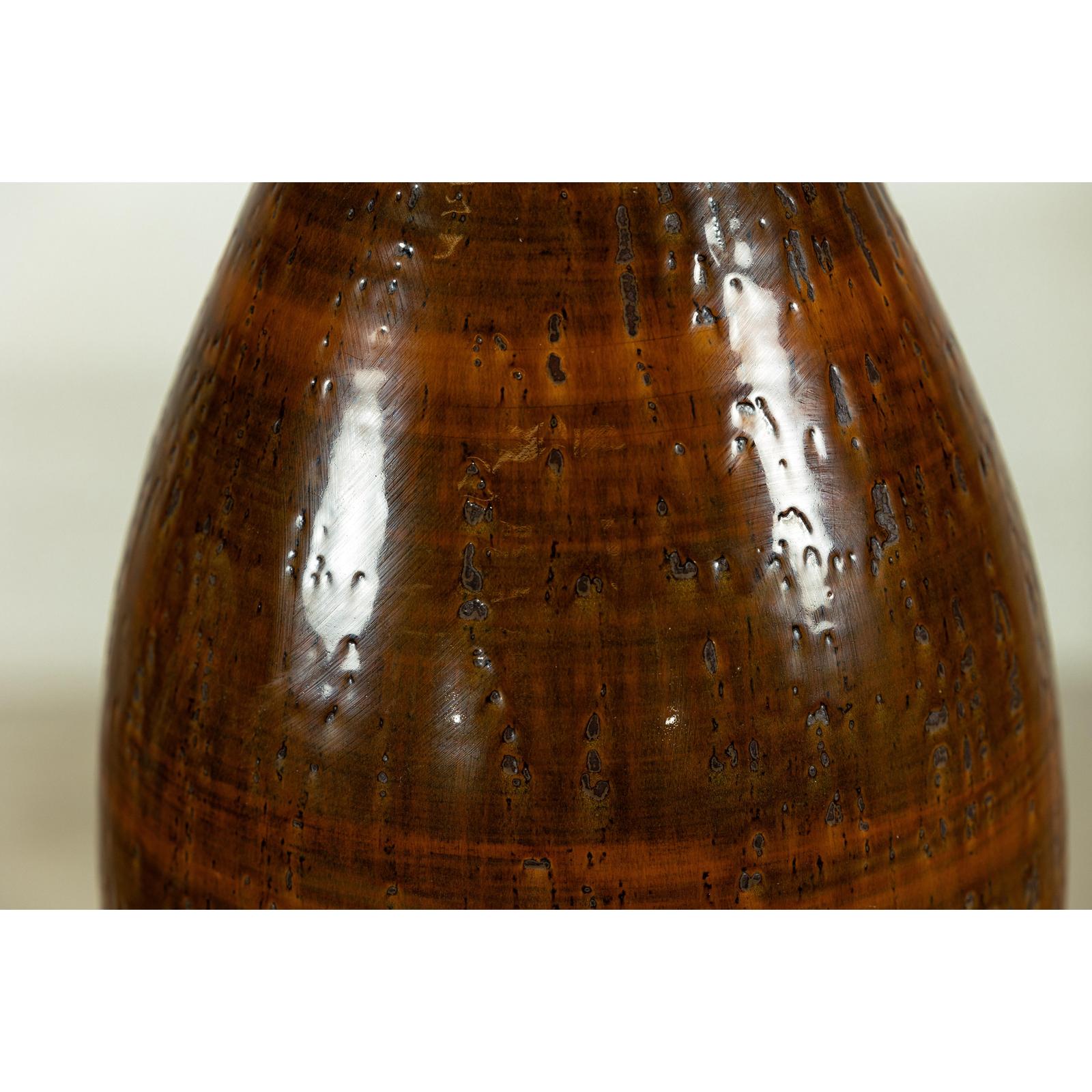 Large Rounded Artisan Ceramic Vase with Amber-Brown Glaze - image 10