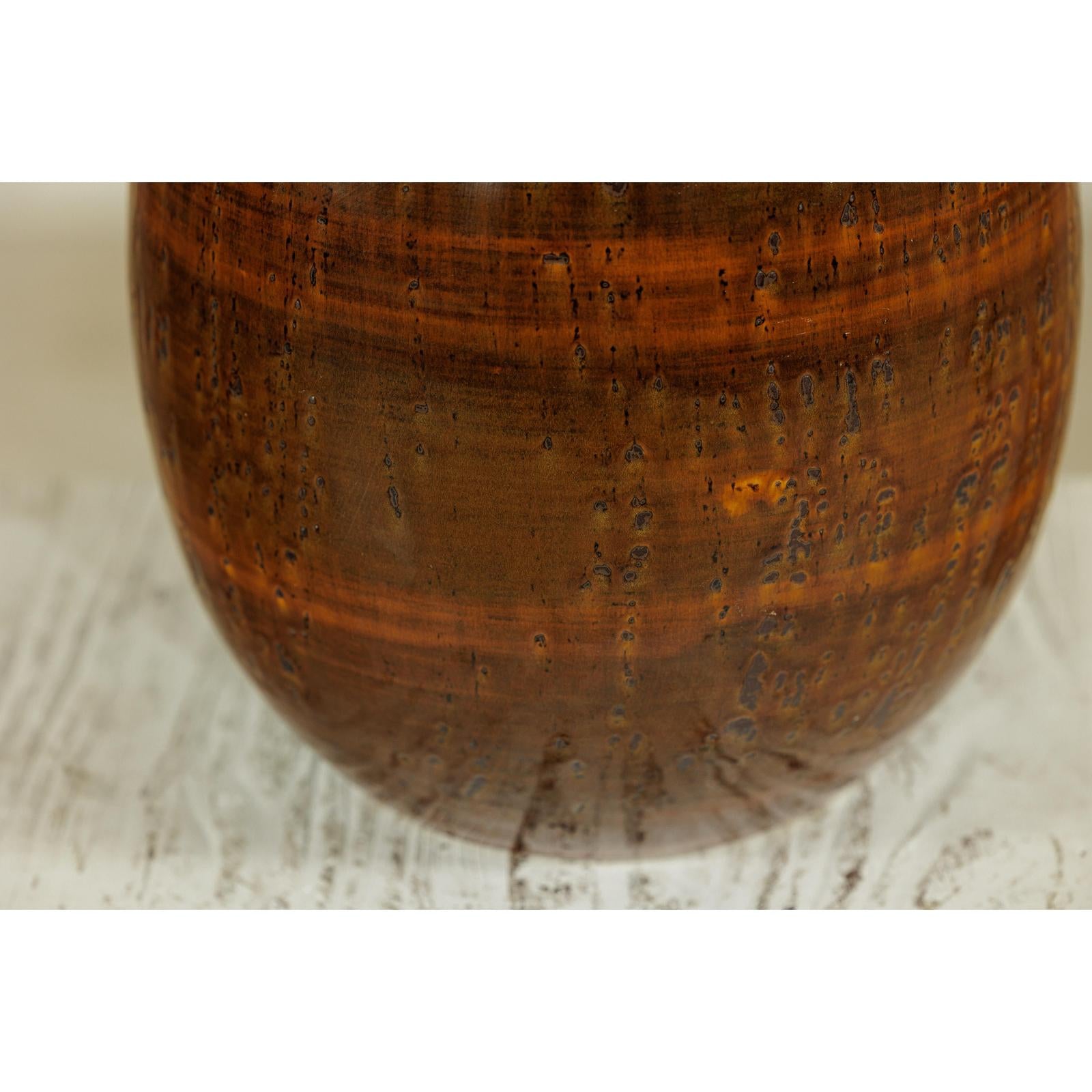 Large Rounded Artisan Ceramic Vase with Amber-Brown Glaze - image 11
