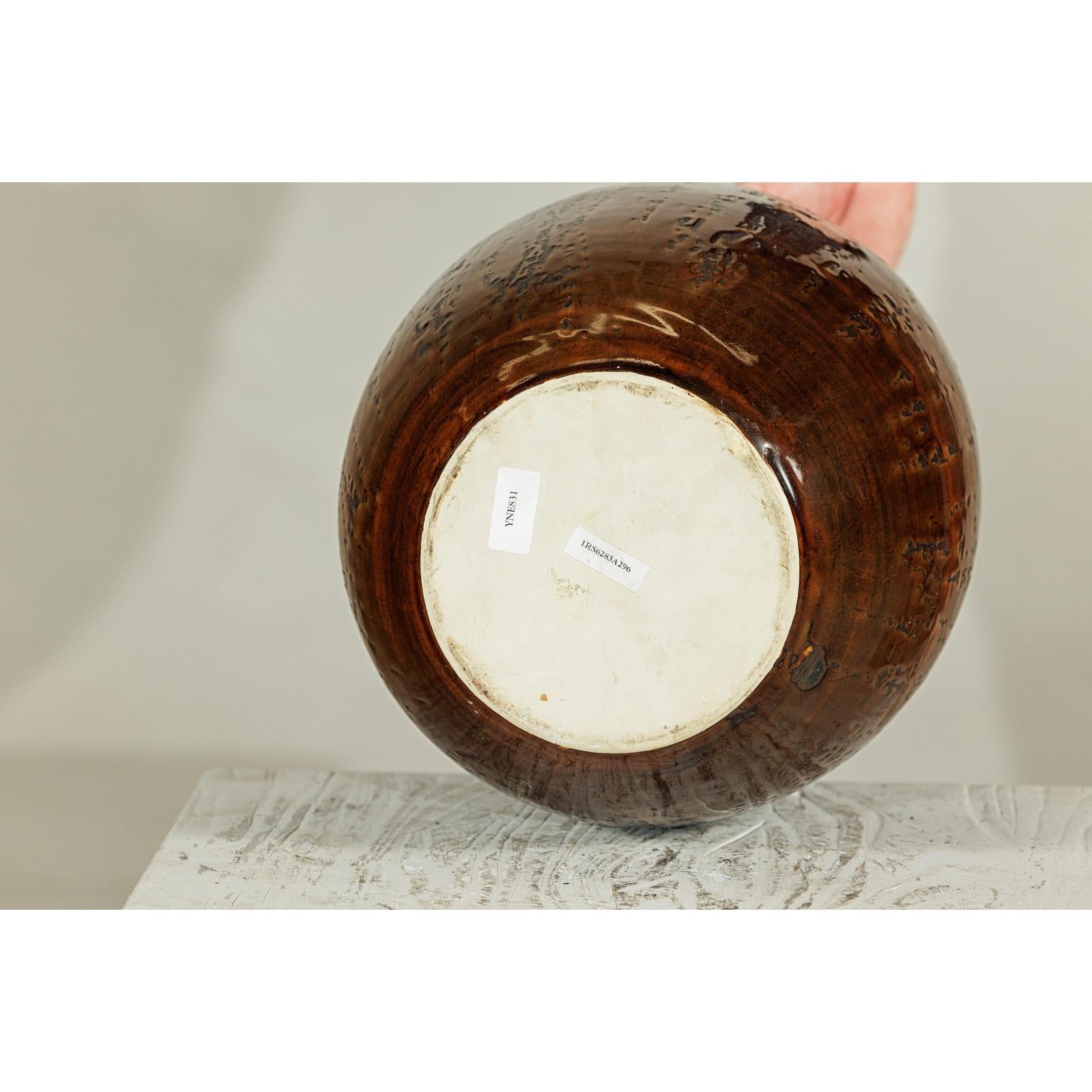 Large Rounded Artisan Ceramic Vase with Amber-Brown Glaze - image 12