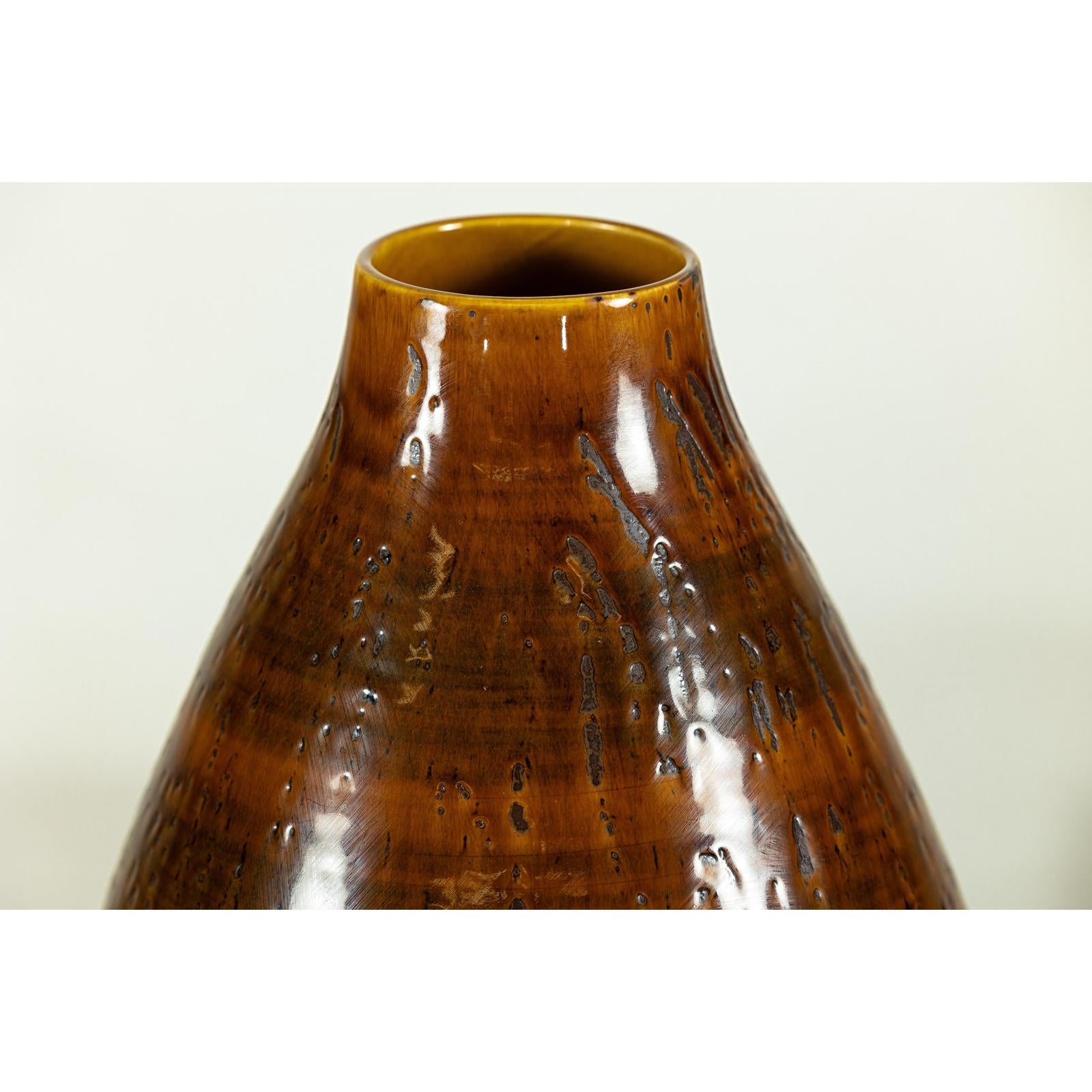 Large Rounded Artisan Ceramic Vase with Amber-Brown Glaze - image 9