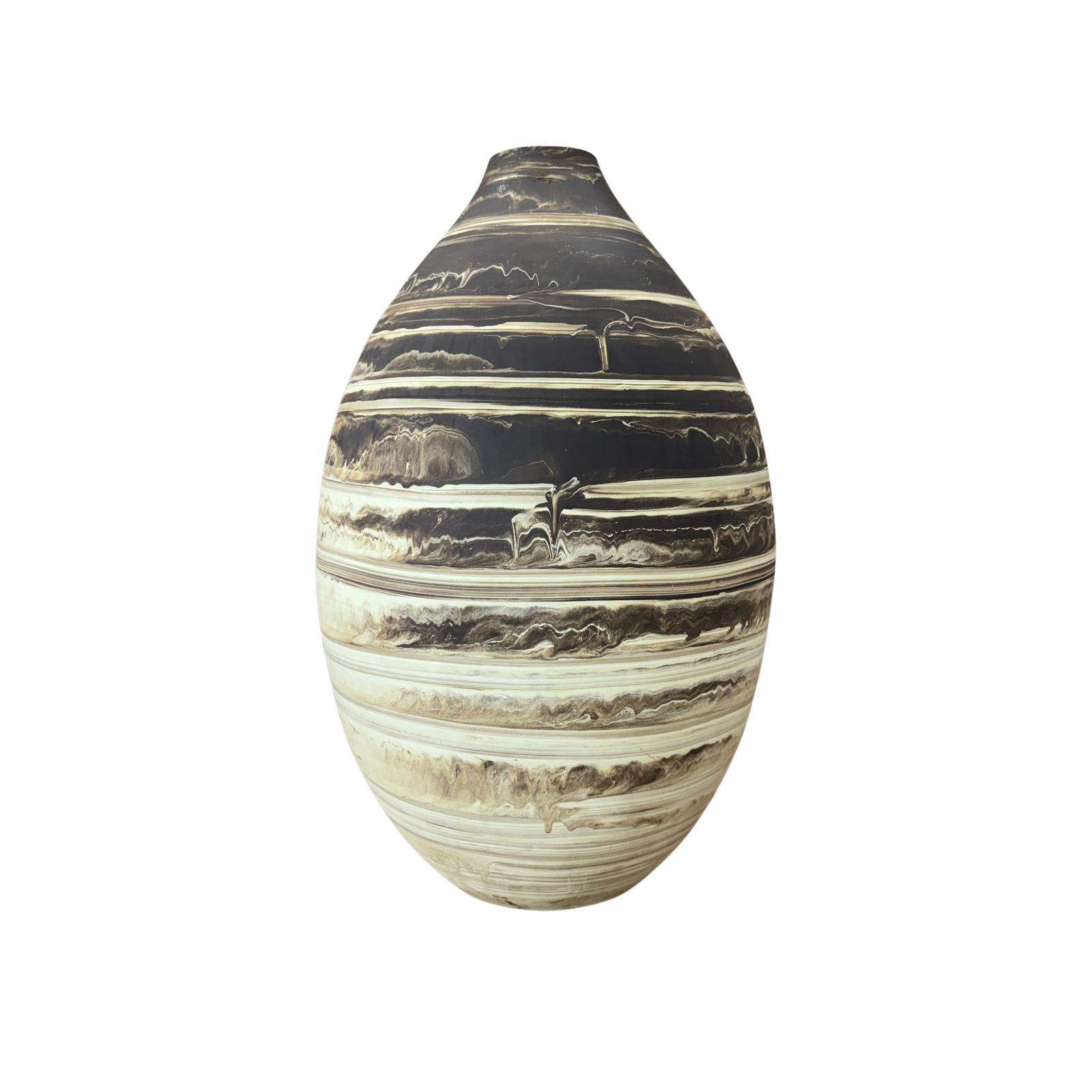 Large Rounded Black &amp; Cream White Ceramic Vase - FEA Home