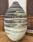 Large Rounded Black & Cream White Ceramic Vase - FEA Home