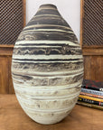 Large Rounded Black & Cream White Ceramic Vase - FEA Home