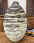 Large Rounded Black & Cream White Ceramic Vase - FEA Home