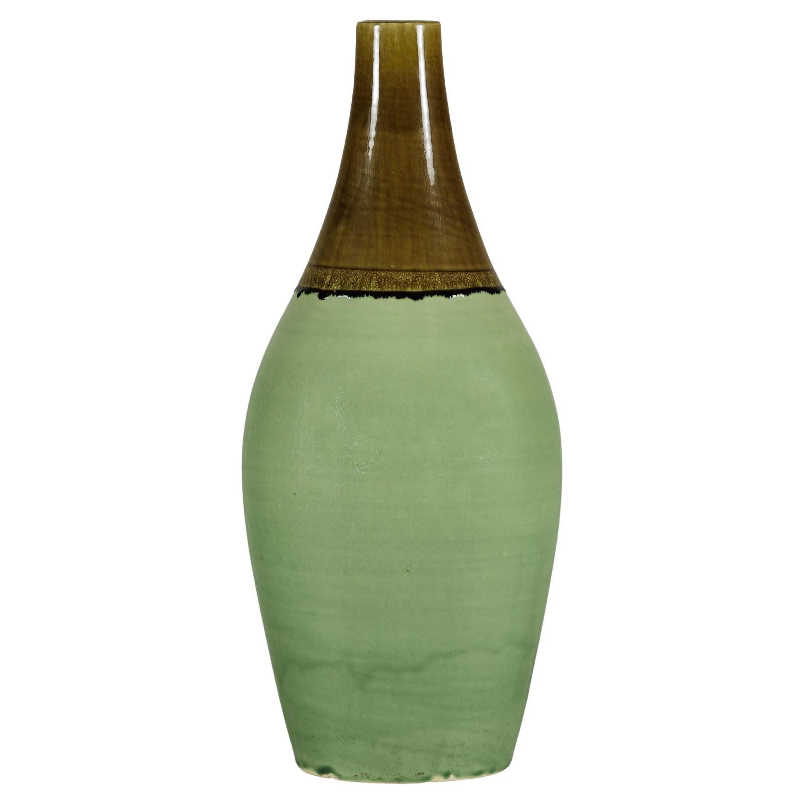 Large Studio Pottery Floor Vase with Brown and Green Glaze-1. Asian & Chinese Furniture, Art, Antiques, Vintage Home Décor for sale at FEA Home