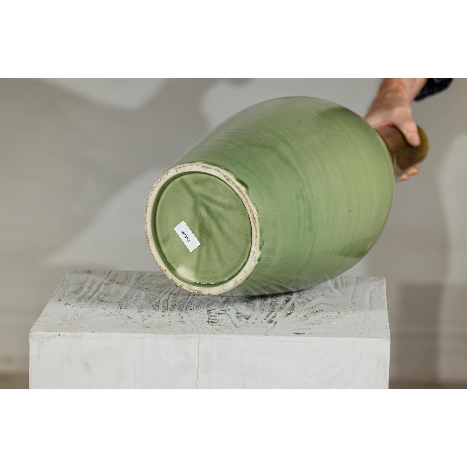 Large Studio Pottery Floor Vase with Brown and Green Glaze-14. Asian &amp; Chinese Furniture, Art, Antiques, Vintage Home Décor for sale at FEA Home