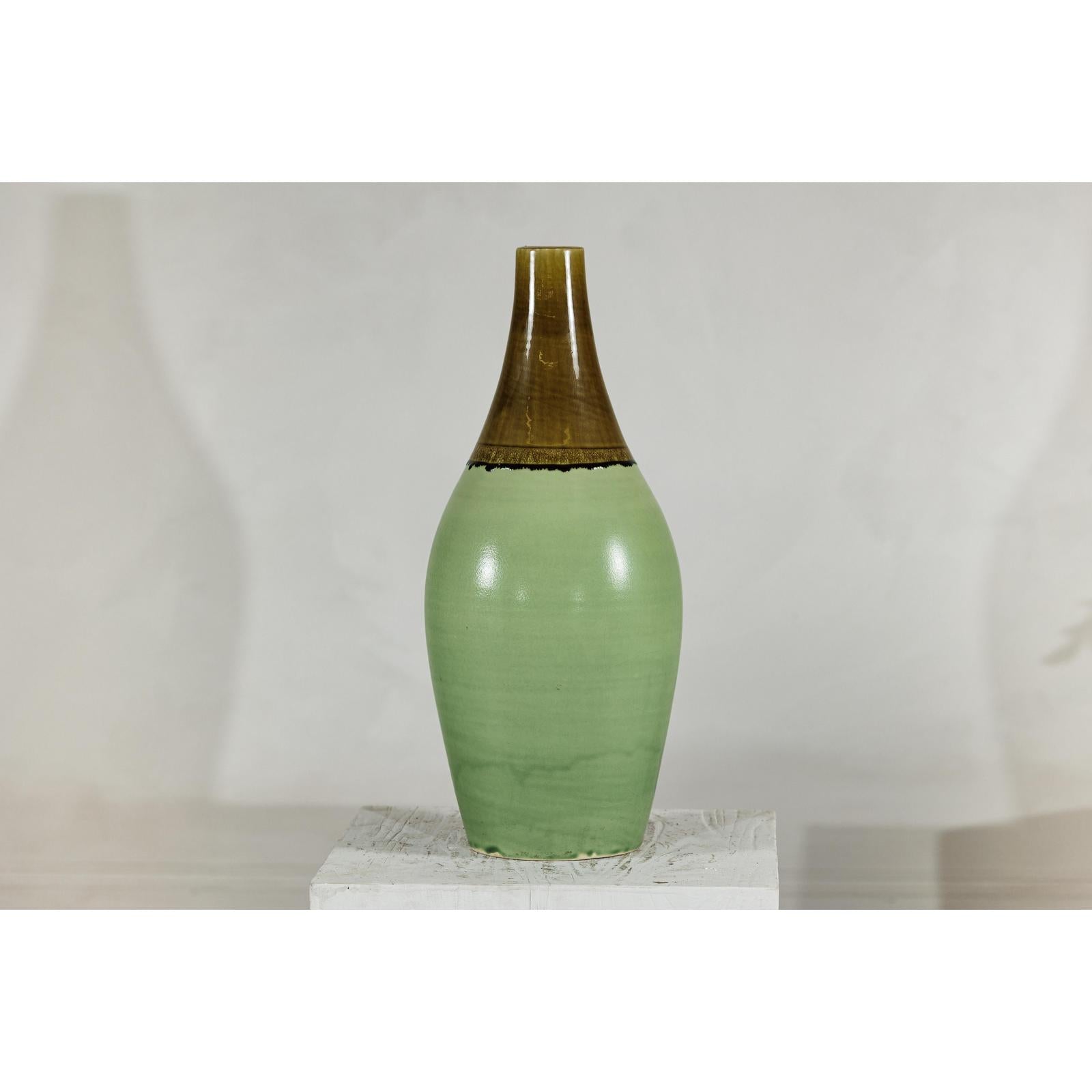 Large Studio Pottery Floor Vase with Brown and Green Glaze-15. Asian &amp; Chinese Furniture, Art, Antiques, Vintage Home Décor for sale at FEA Home