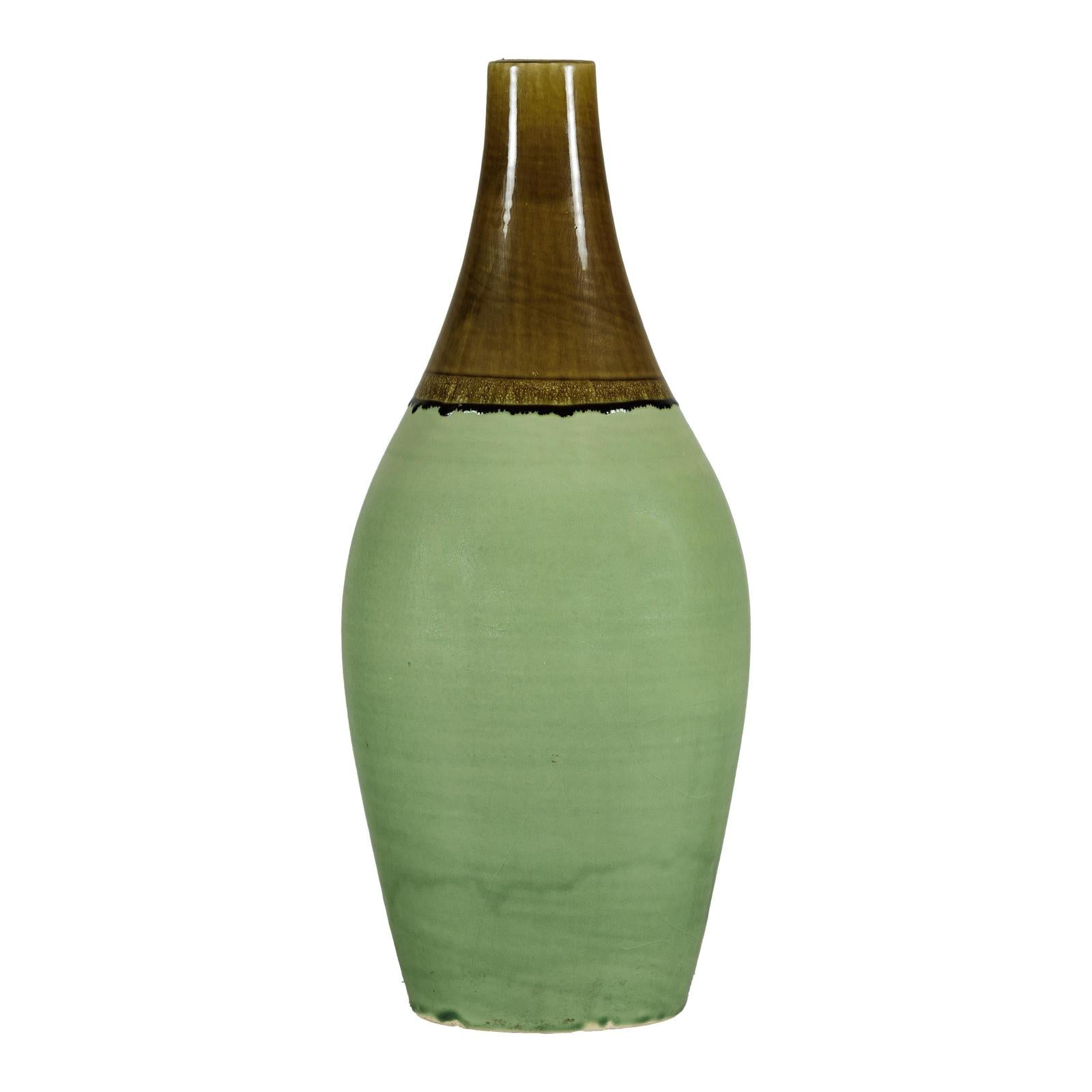 Large Studio Pottery Floor Vase with Brown and Green Glaze-16. Asian &amp; Chinese Furniture, Art, Antiques, Vintage Home Décor for sale at FEA Home
