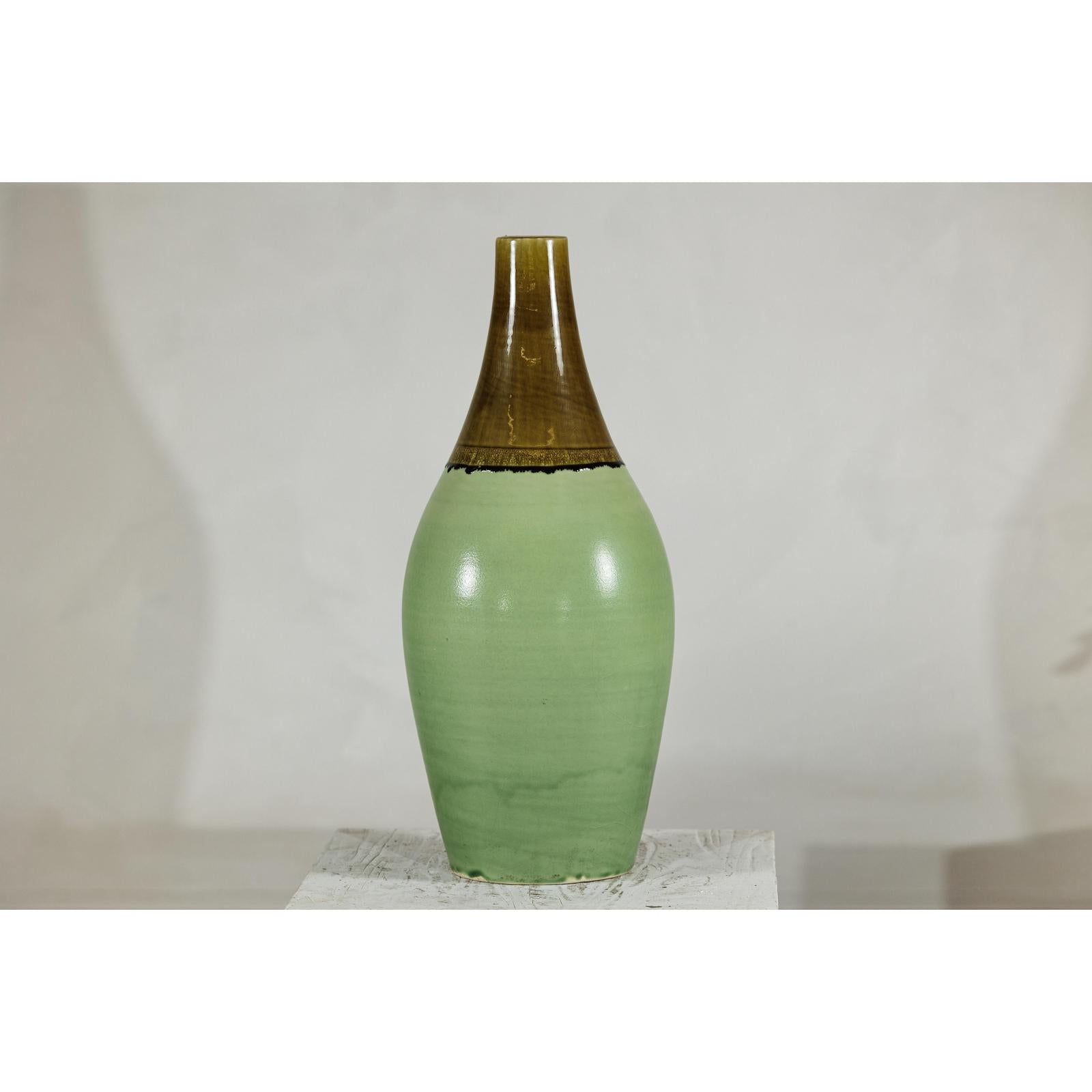 Large Studio Pottery Floor Vase with Brown and Green Glaze-2. Asian & Chinese Furniture, Art, Antiques, Vintage Home Décor for sale at FEA Home